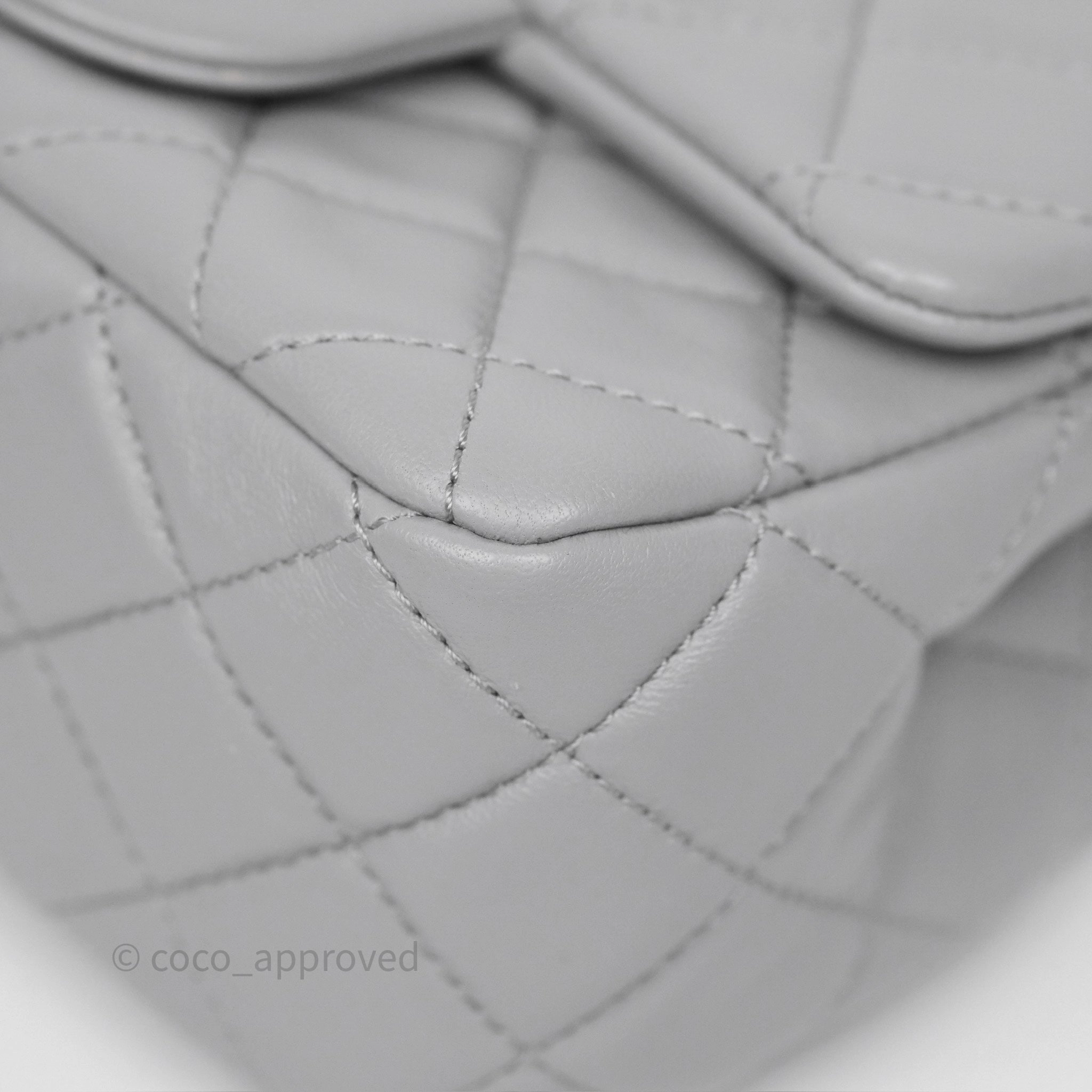 Chanel Pearl Crush Mini Square Quilted Grey Lambskin Aged Gold Hardware