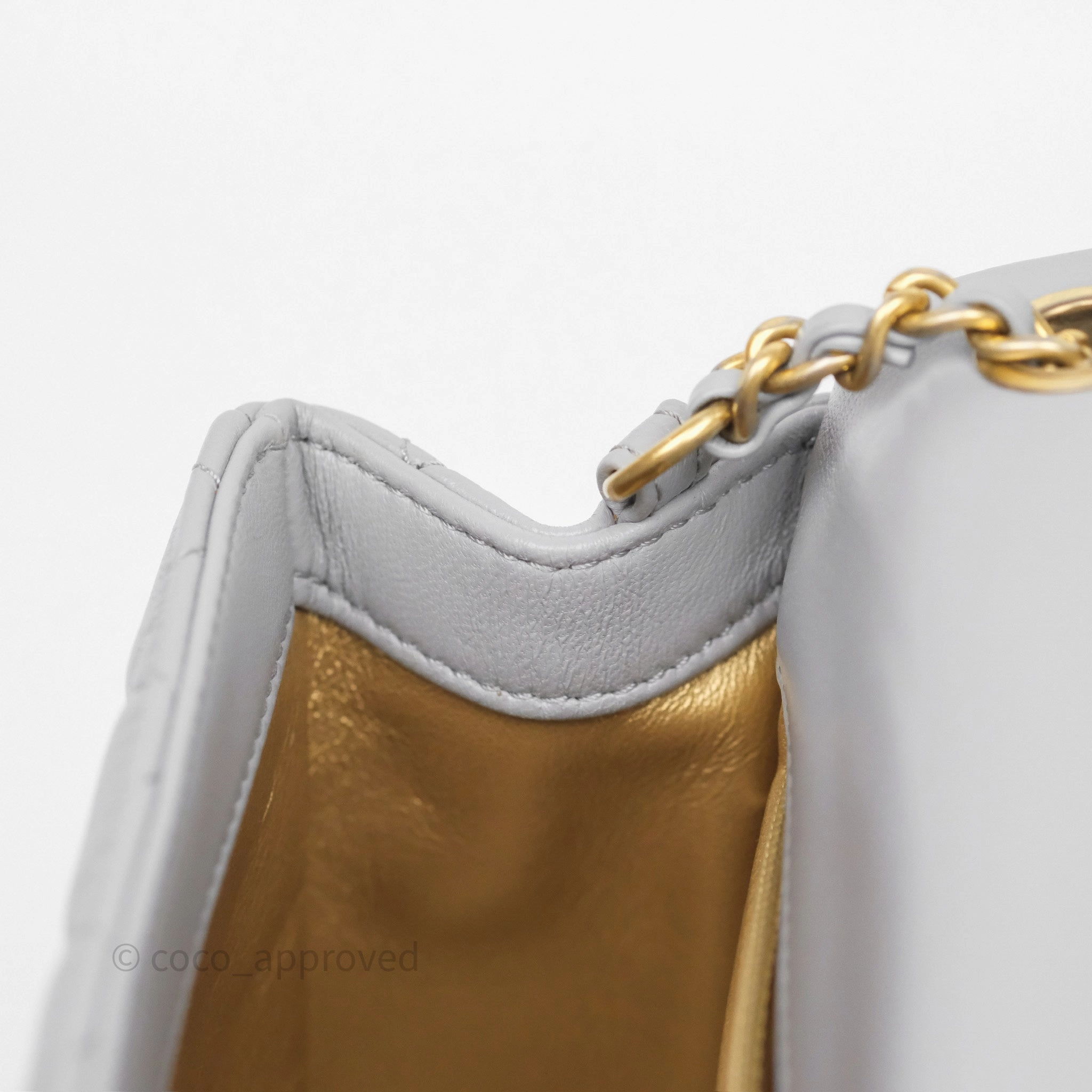 Chanel Pearl Crush Mini Square Quilted Grey Lambskin Aged Gold Hardware