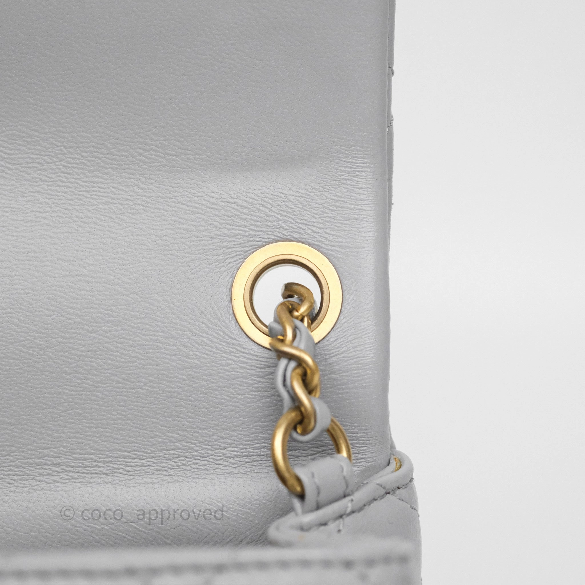 Chanel Pearl Crush Mini Square Quilted Grey Lambskin Aged Gold Hardware