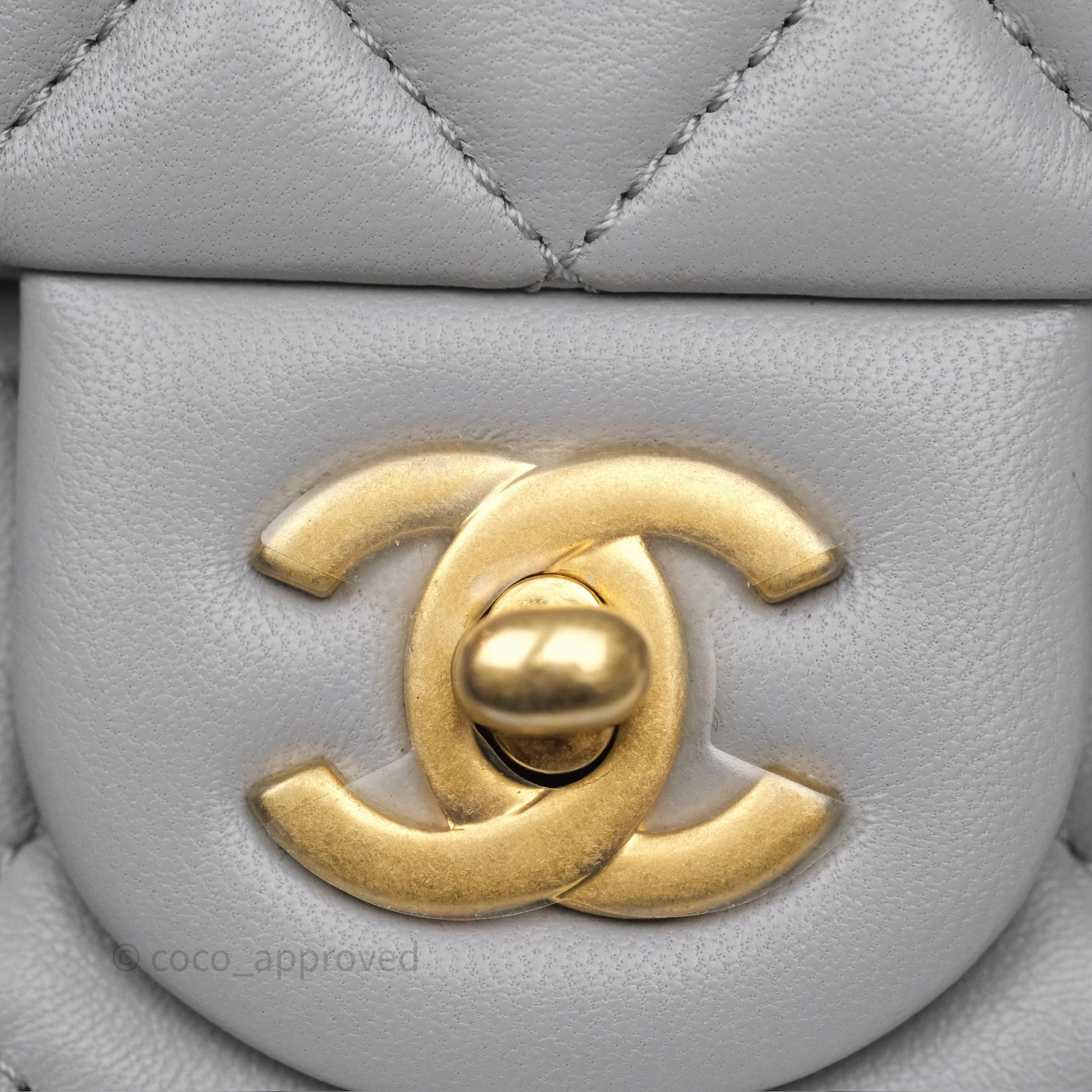Chanel Pearl Crush Mini Square Quilted Grey Lambskin Aged Gold Hardware