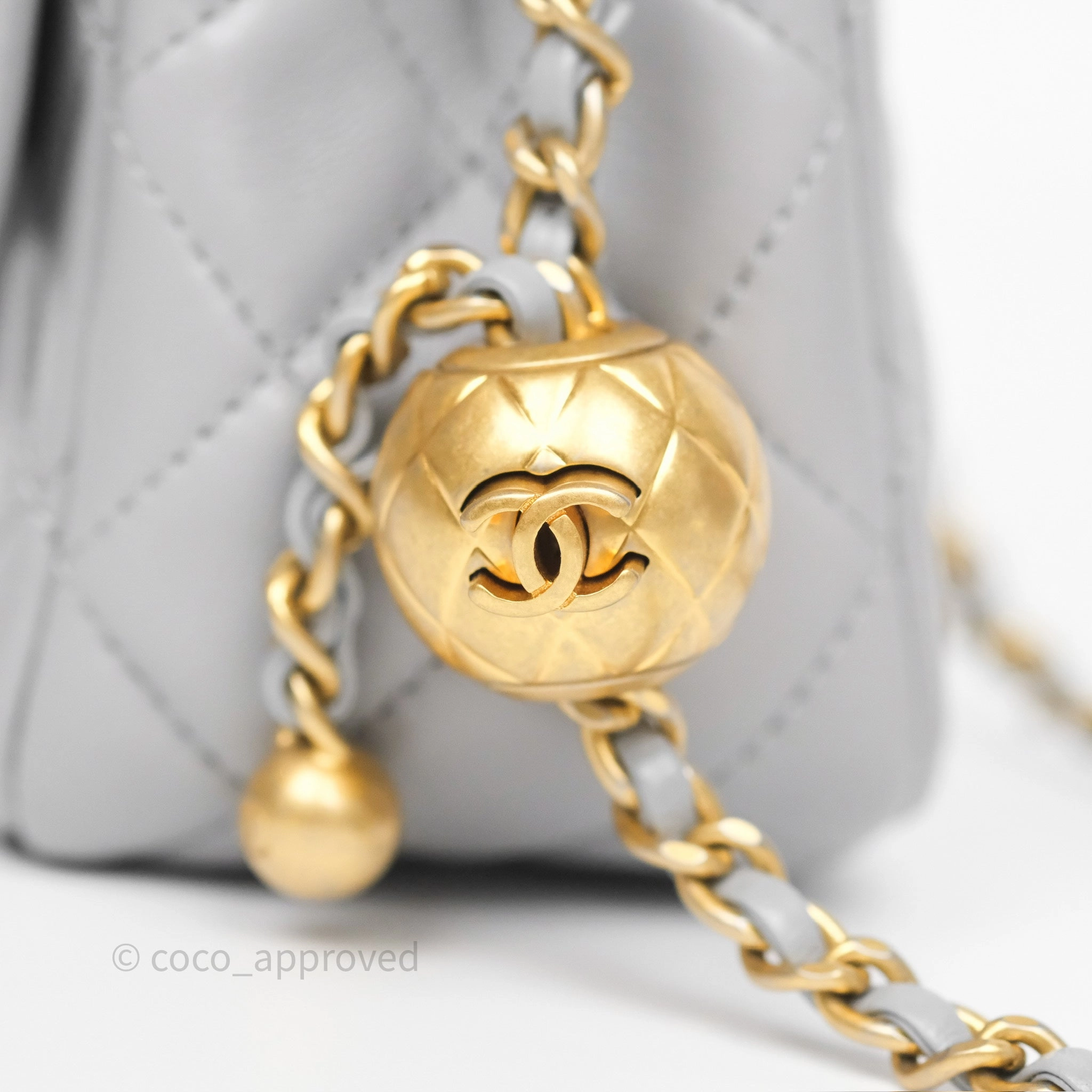 Chanel Pearl Crush Mini Square Quilted Grey Lambskin Aged Gold Hardware