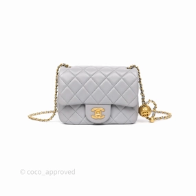 Chanel Pearl Crush Mini Square Quilted Grey Lambskin Aged Gold Hardware