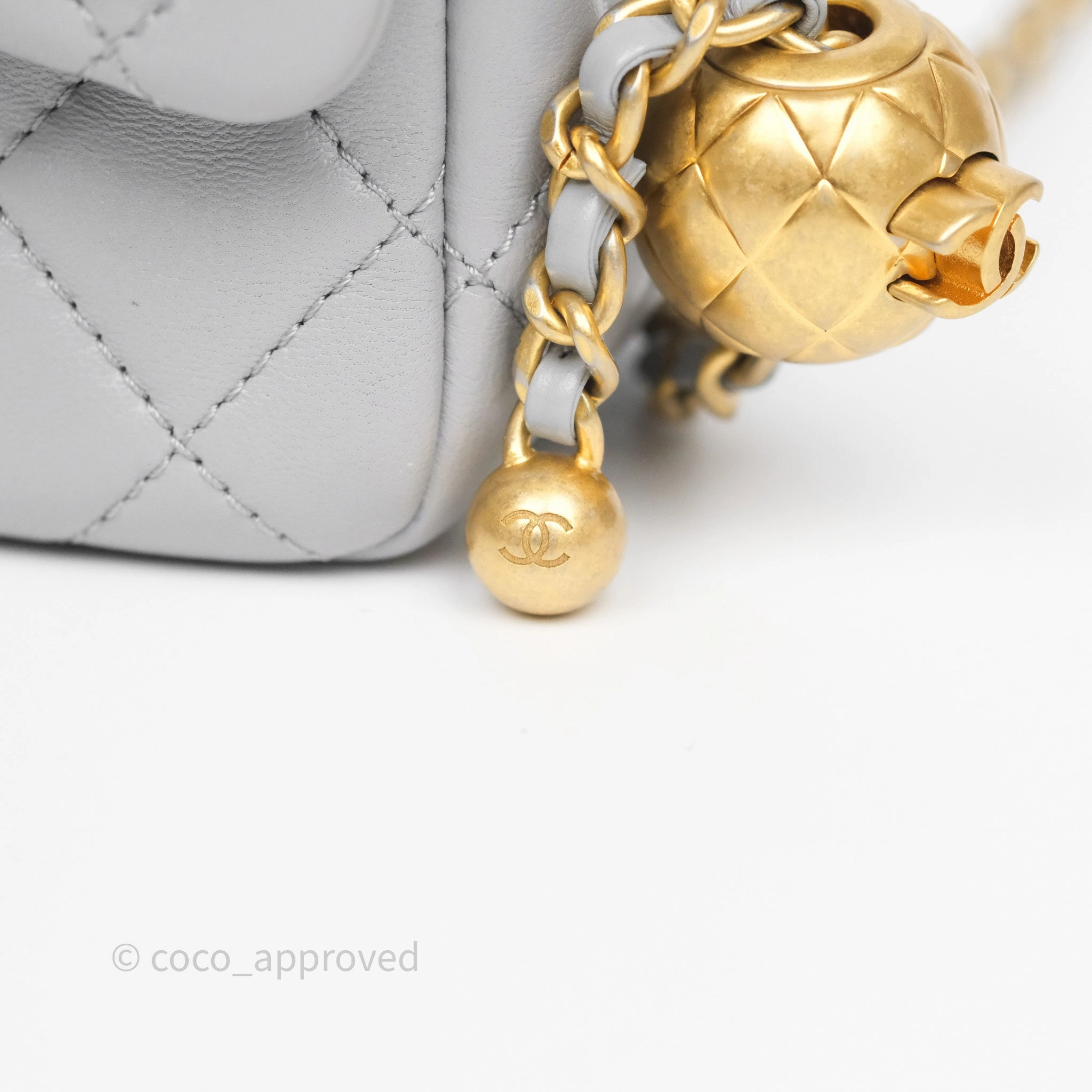 Chanel Pearl Crush Mini Square Quilted Grey Lambskin Aged Gold Hardware