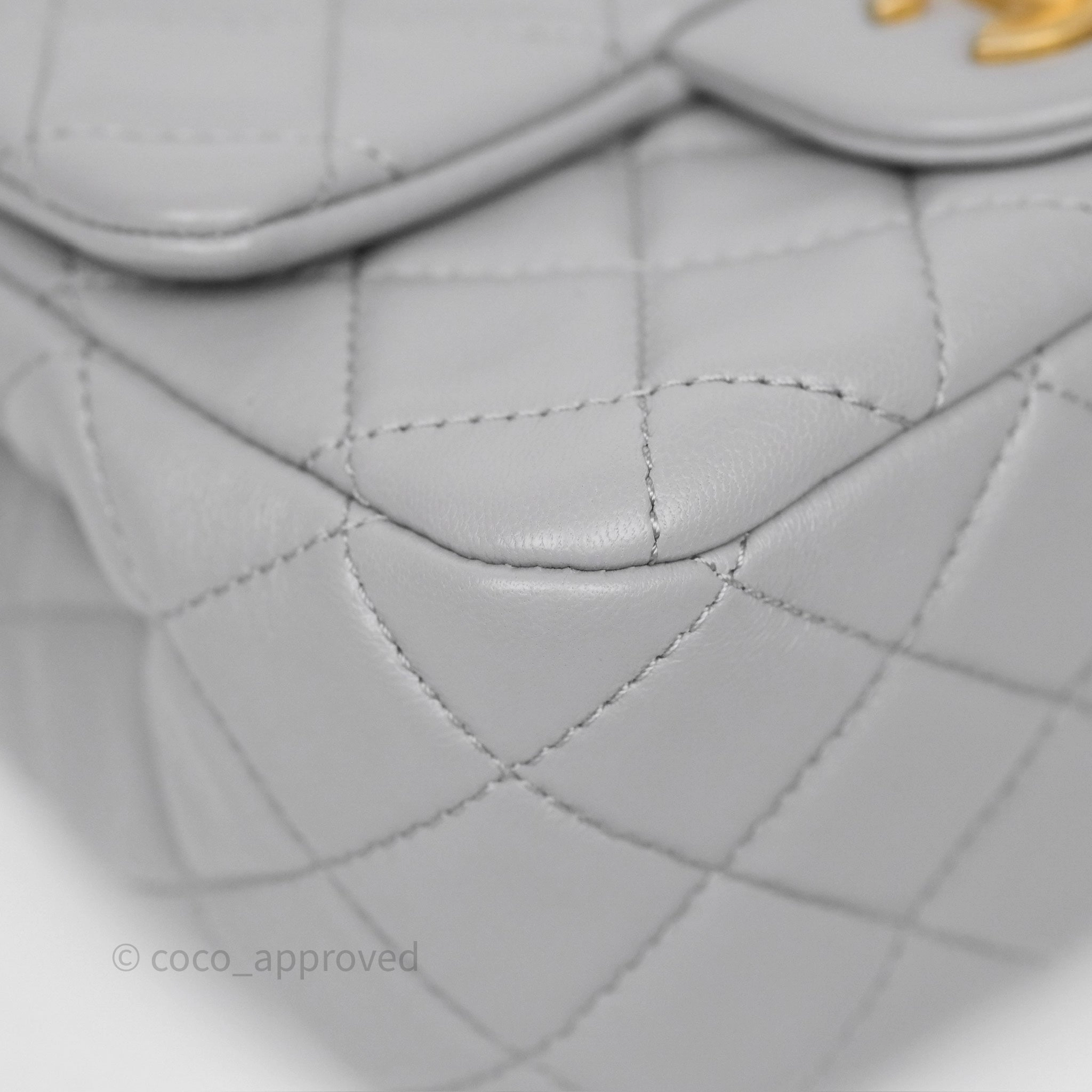 Chanel Pearl Crush Mini Square Quilted Grey Lambskin Aged Gold Hardware