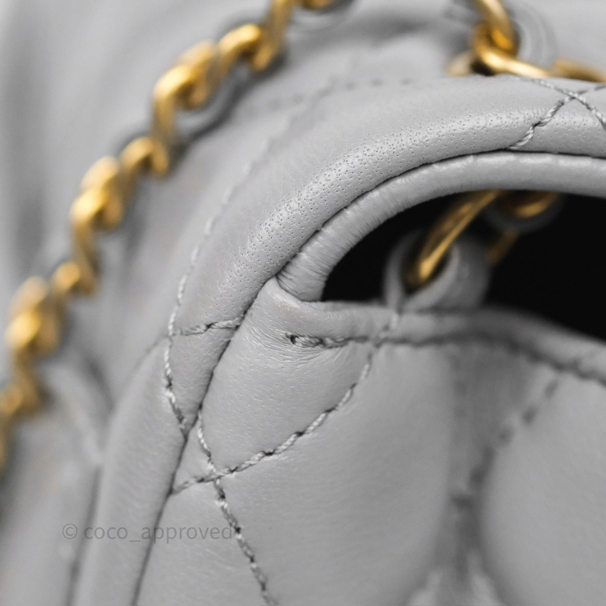 Chanel Pearl Crush Mini Square Quilted Grey Lambskin Aged Gold Hardware