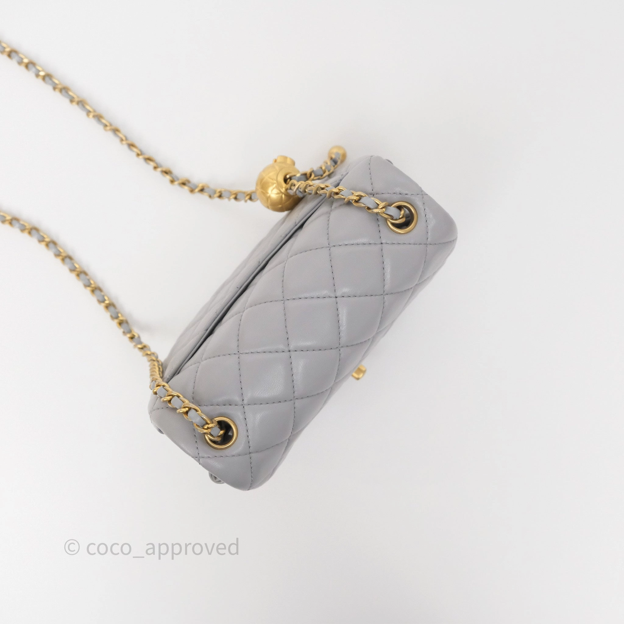 Chanel Pearl Crush Mini Square Quilted Grey Lambskin Aged Gold Hardware