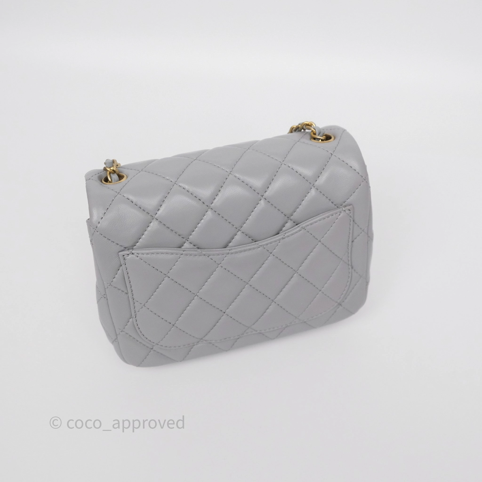 Chanel Pearl Crush Mini Square Quilted Grey Lambskin Aged Gold Hardware