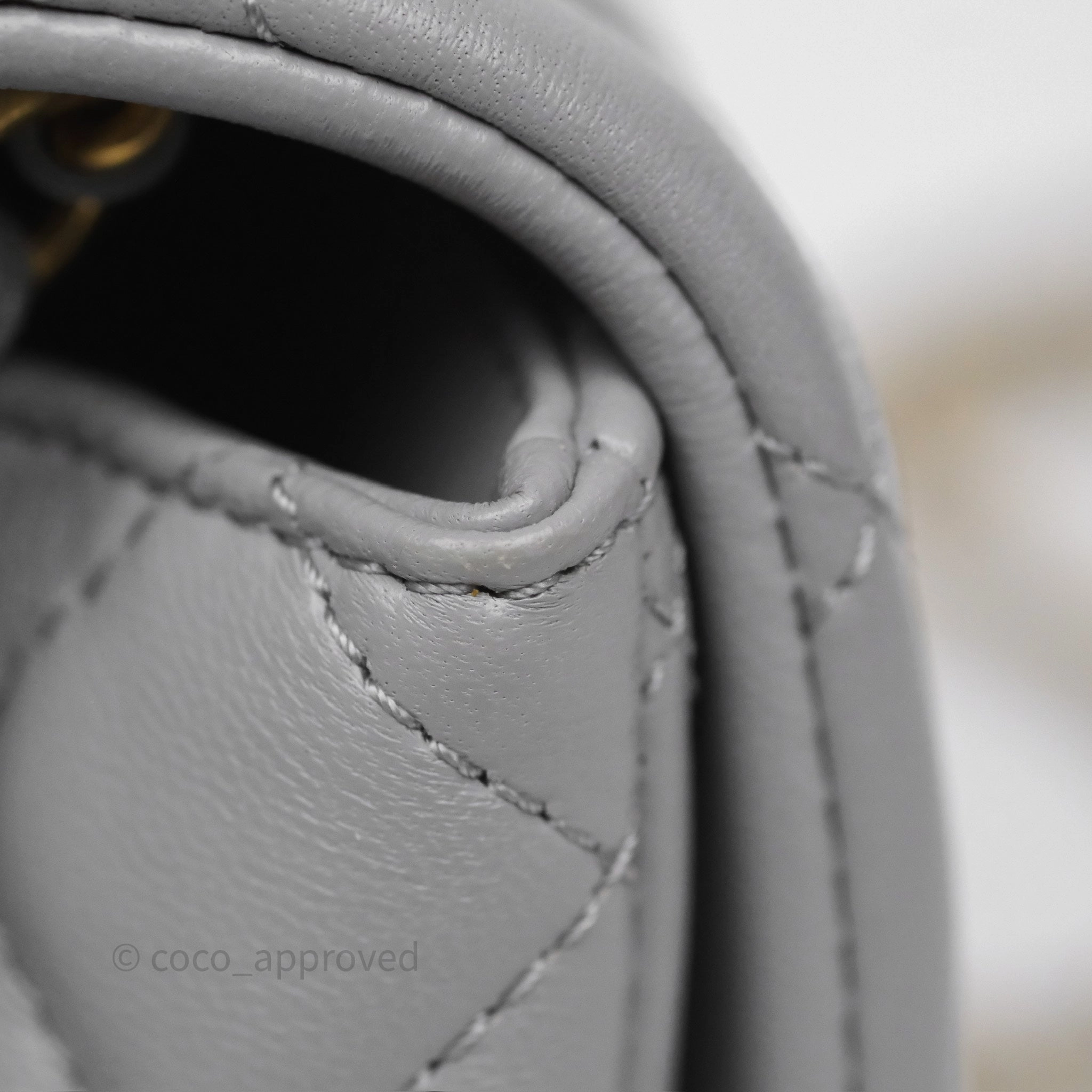Chanel Pearl Crush Mini Square Quilted Grey Lambskin Aged Gold Hardware