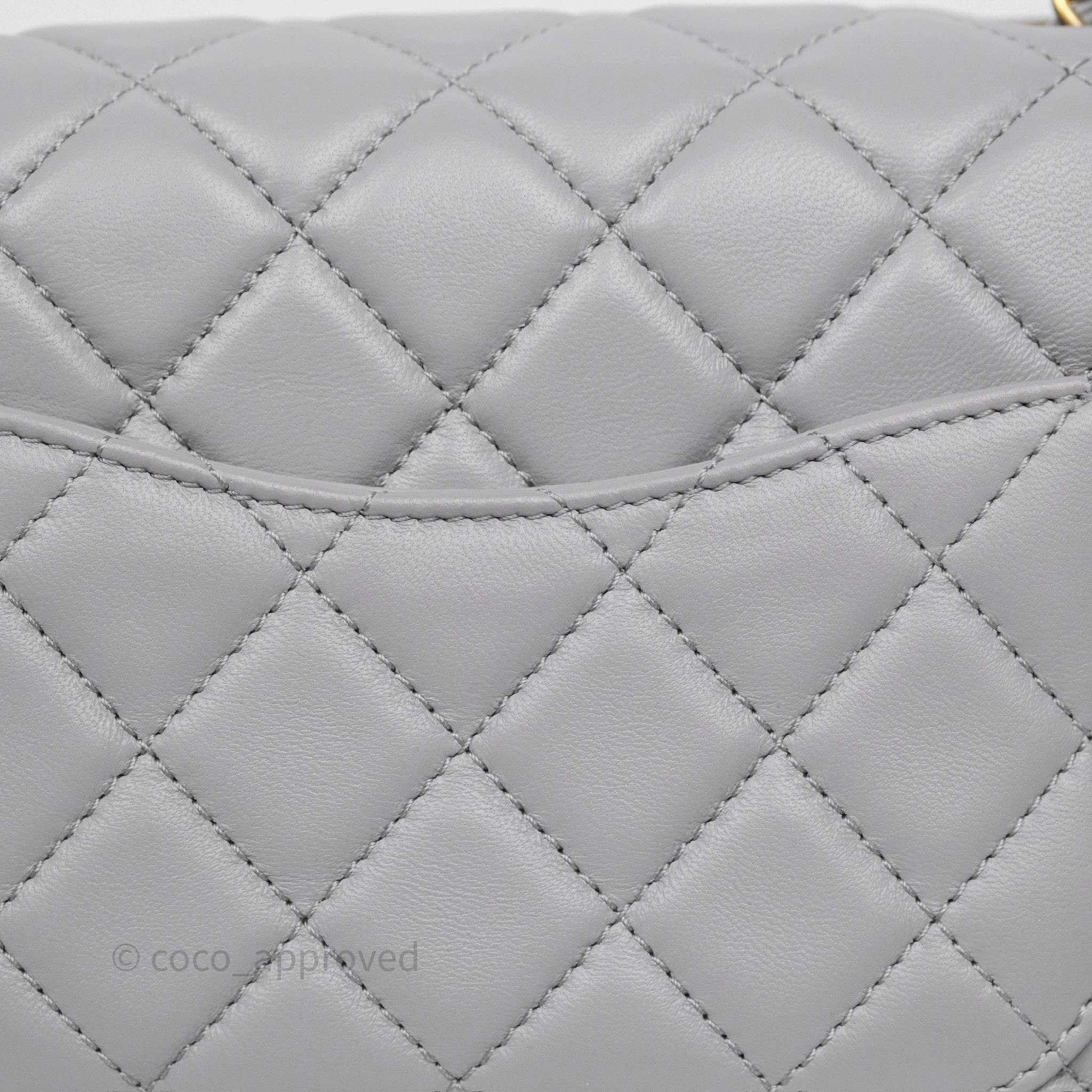 Chanel Pearl Crush Mini Square Quilted Grey Lambskin Aged Gold Hardware