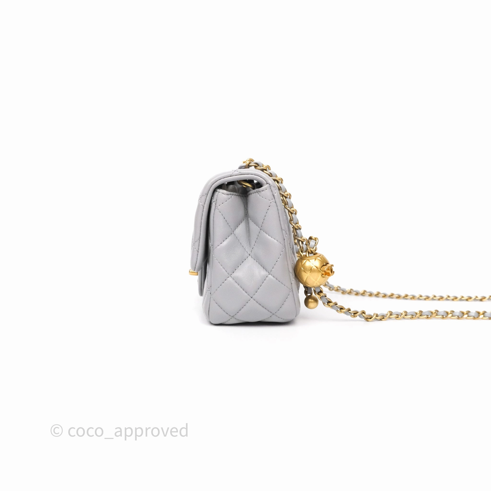 Chanel Pearl Crush Mini Square Quilted Grey Lambskin Aged Gold Hardware
