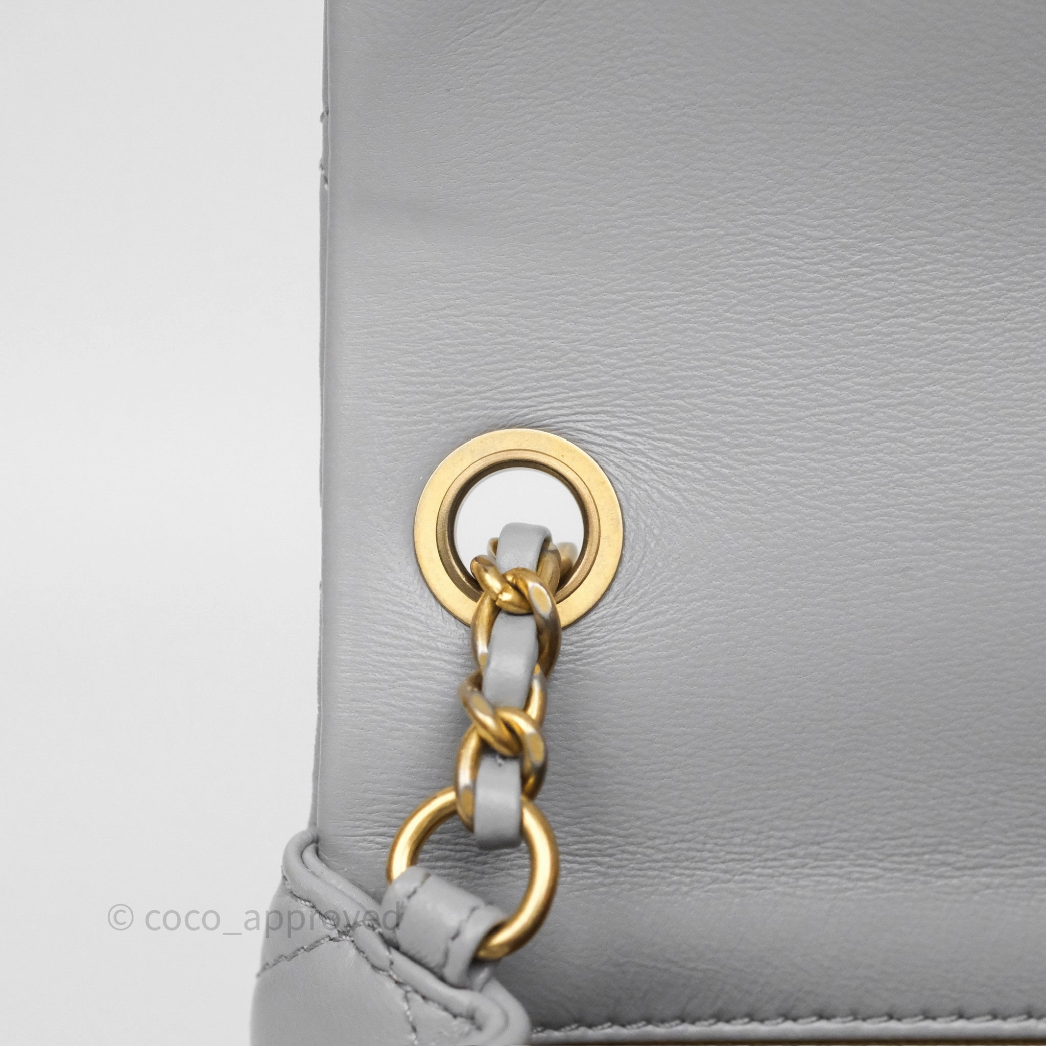 Chanel Pearl Crush Mini Square Quilted Grey Lambskin Aged Gold Hardware