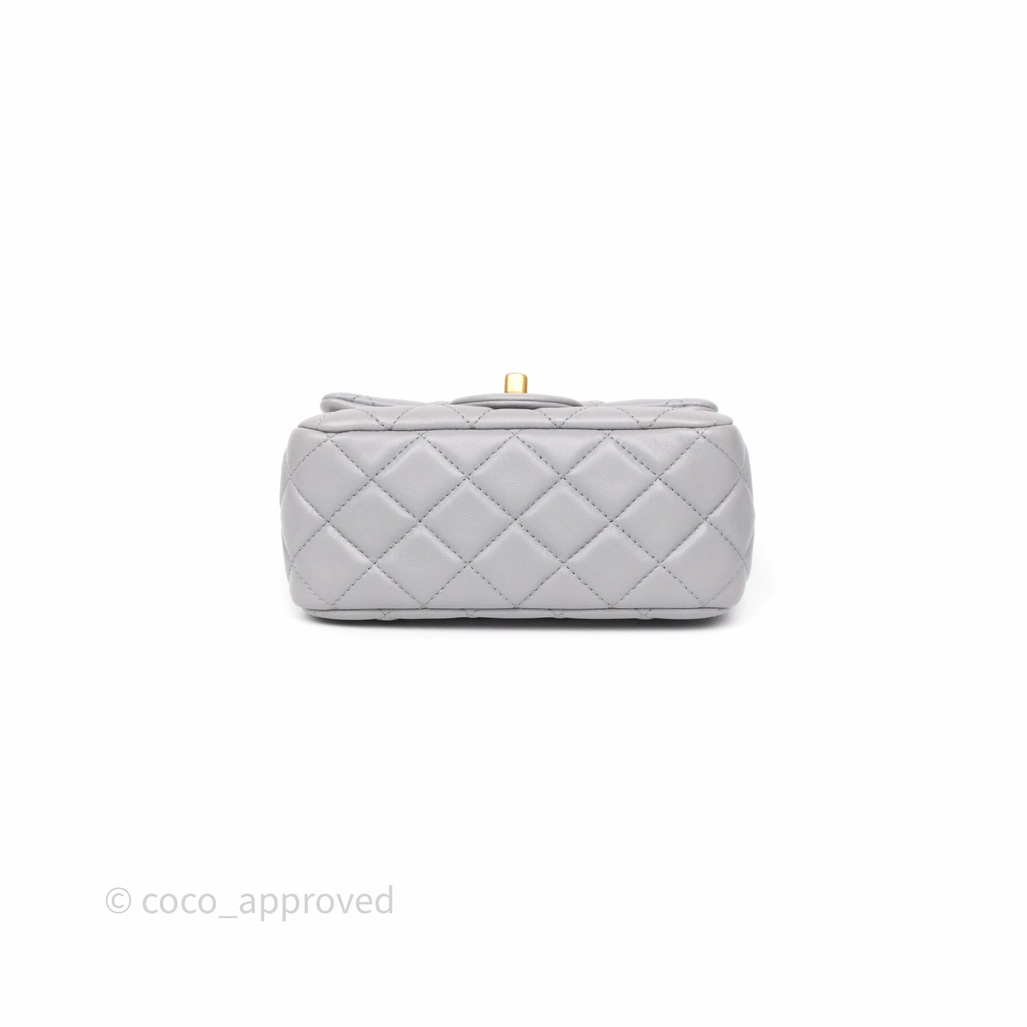 Chanel Pearl Crush Mini Square Quilted Grey Lambskin Aged Gold Hardware