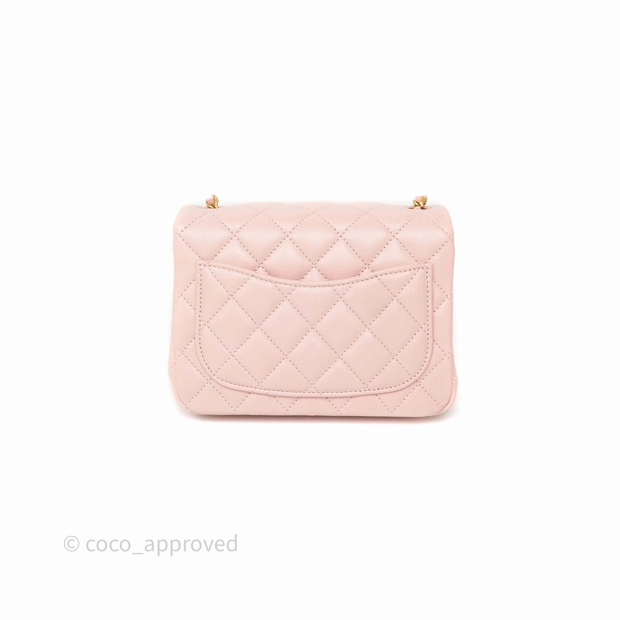 Chanel Pearl Crush Mini Square Quilted Light Pink Lambskin Aged Gold Hardware
