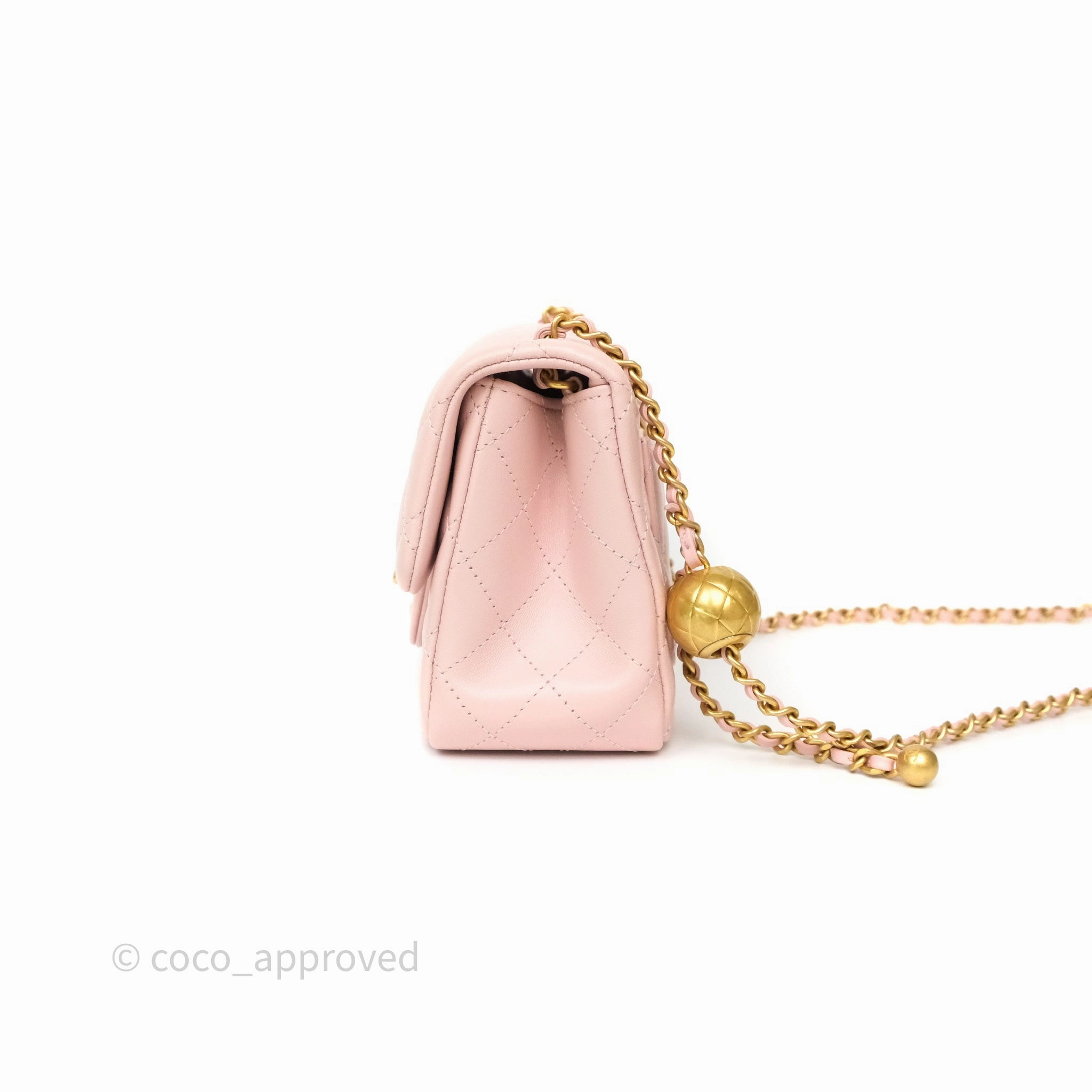 Chanel Pearl Crush Mini Square Quilted Light Pink Lambskin Aged Gold Hardware