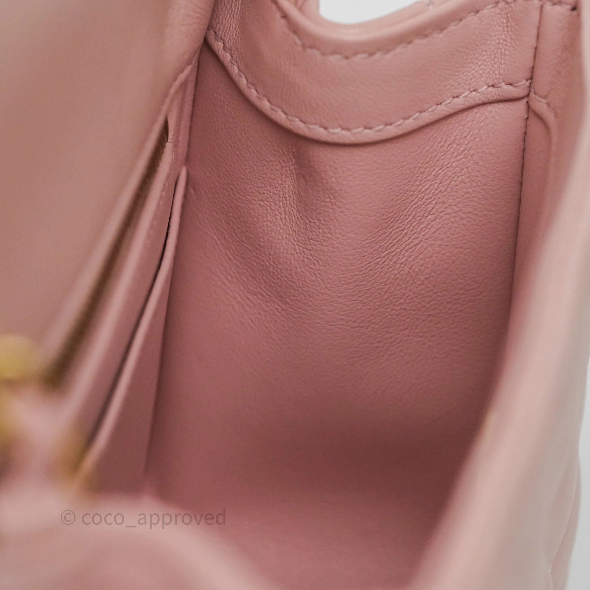 Chanel Pearl Crush Mini Square Quilted Light Pink Lambskin Aged Gold Hardware