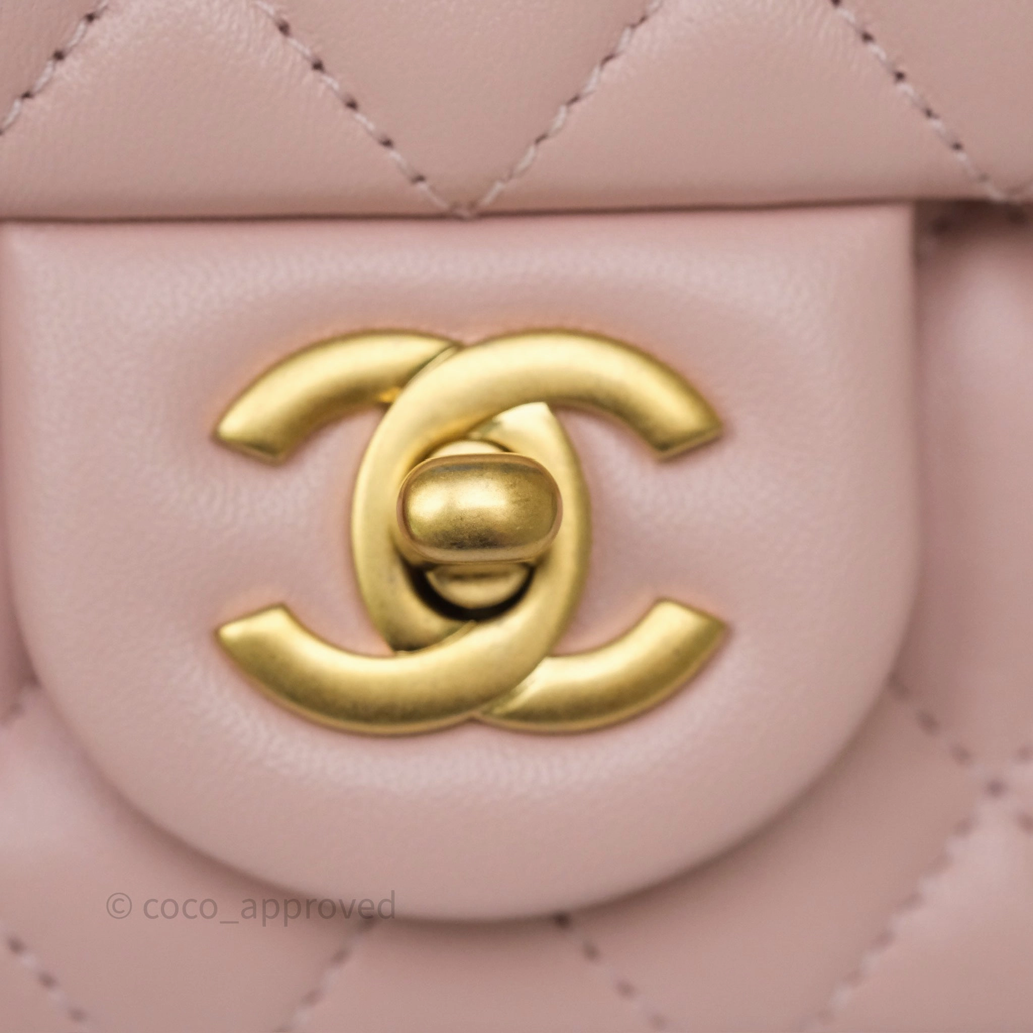 Chanel Pearl Crush Mini Square Quilted Light Pink Lambskin Aged Gold Hardware