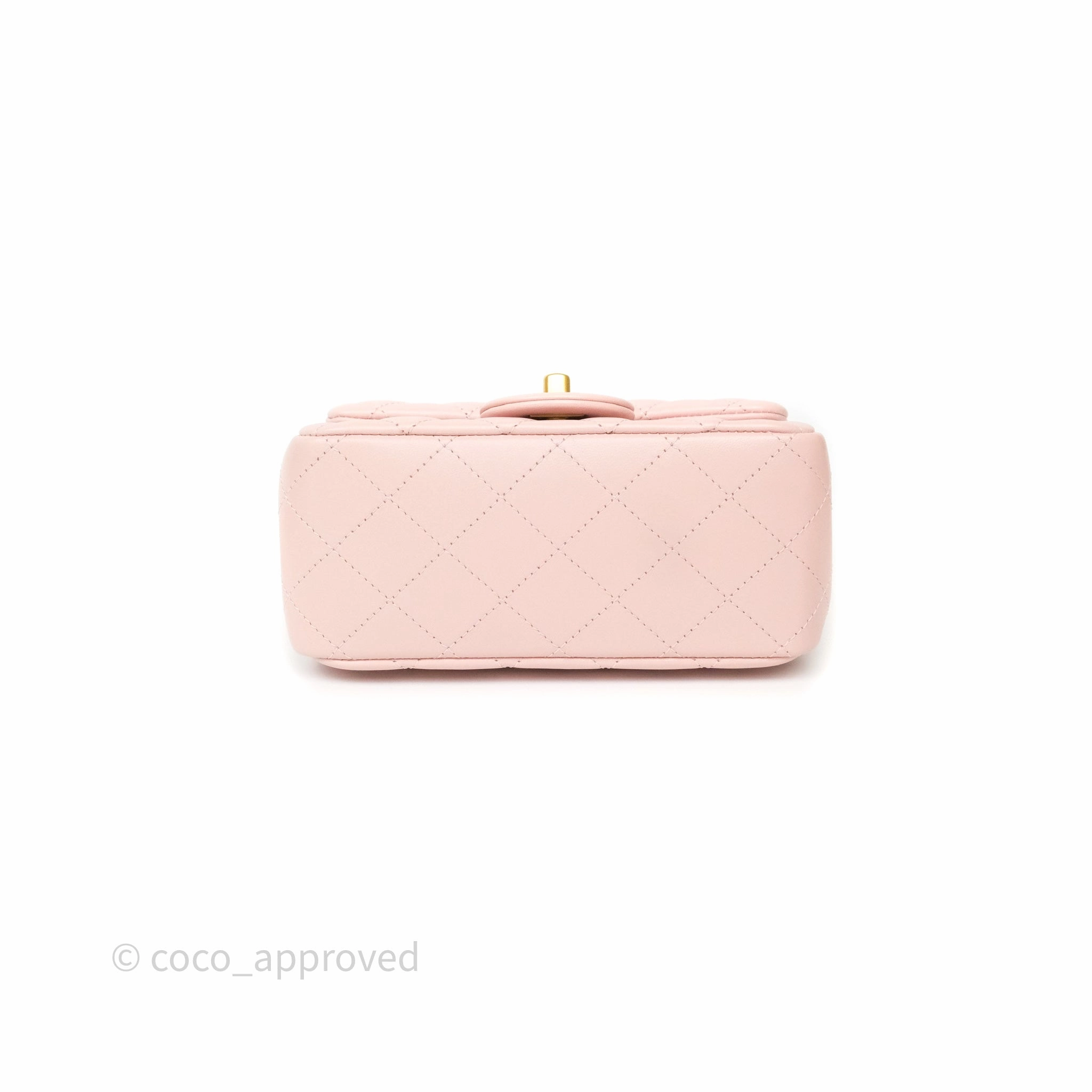 Chanel Pearl Crush Mini Square Quilted Light Pink Lambskin Aged Gold Hardware