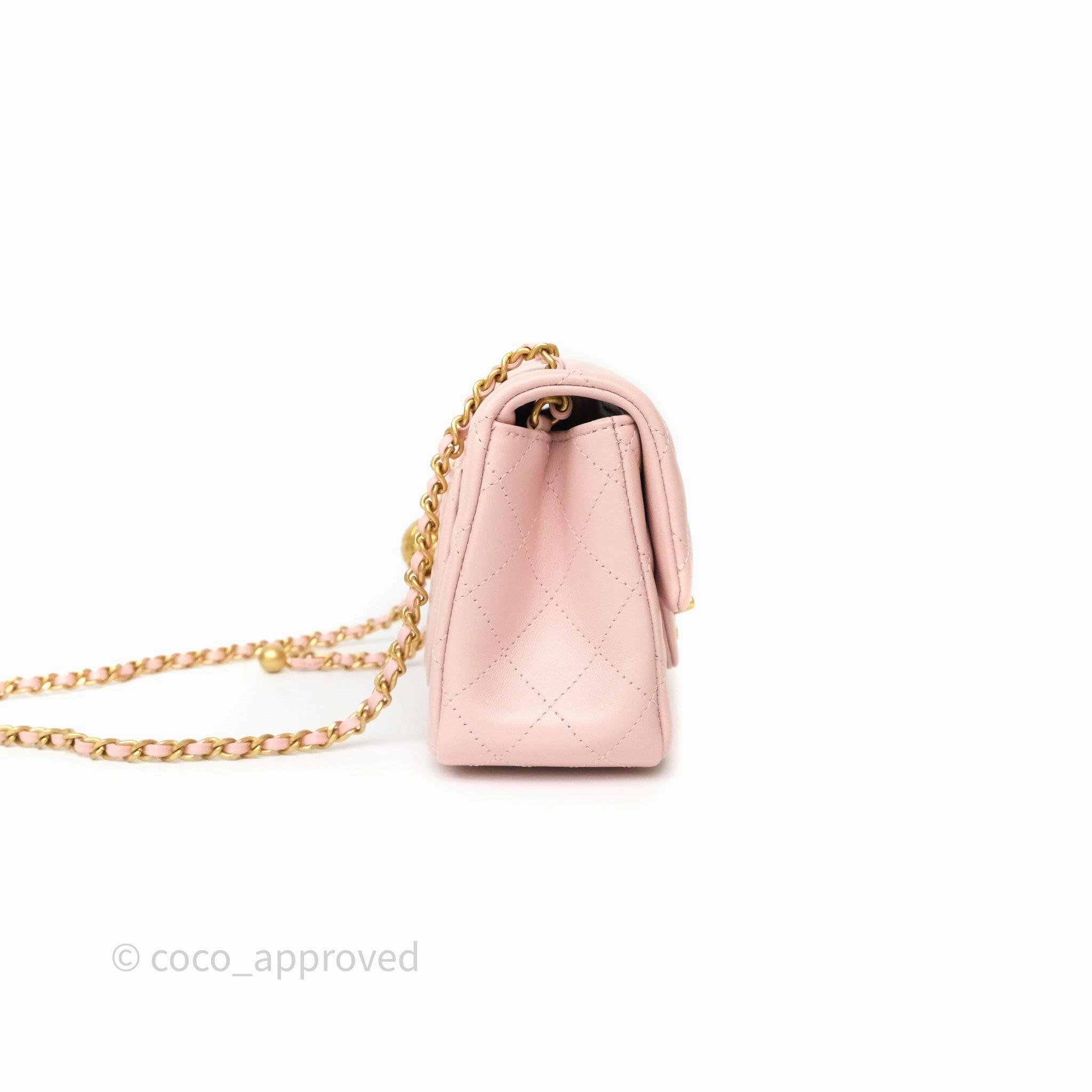 Chanel Pearl Crush Mini Square Quilted Light Pink Lambskin Aged Gold Hardware