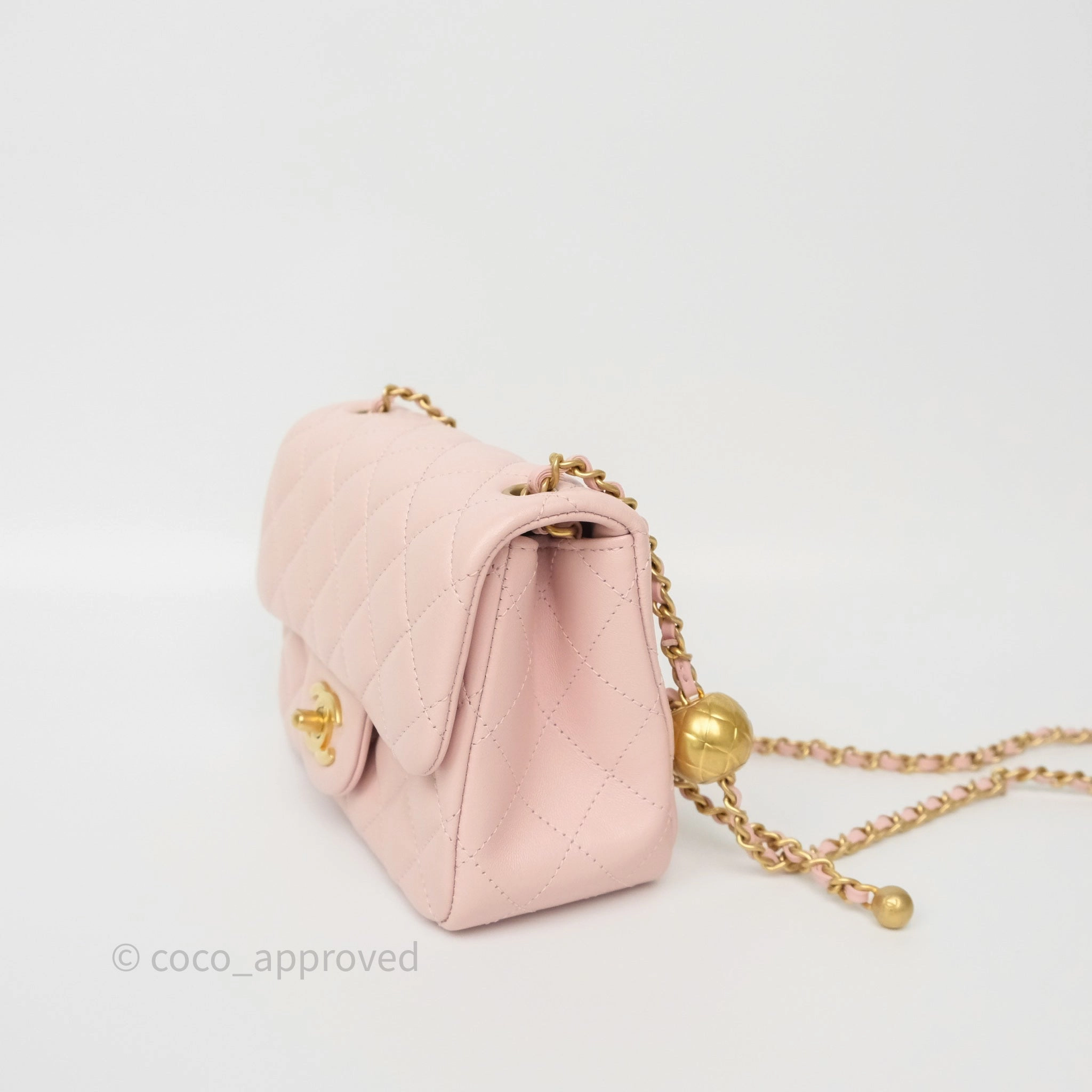 Chanel Pearl Crush Mini Square Quilted Light Pink Lambskin Aged Gold Hardware