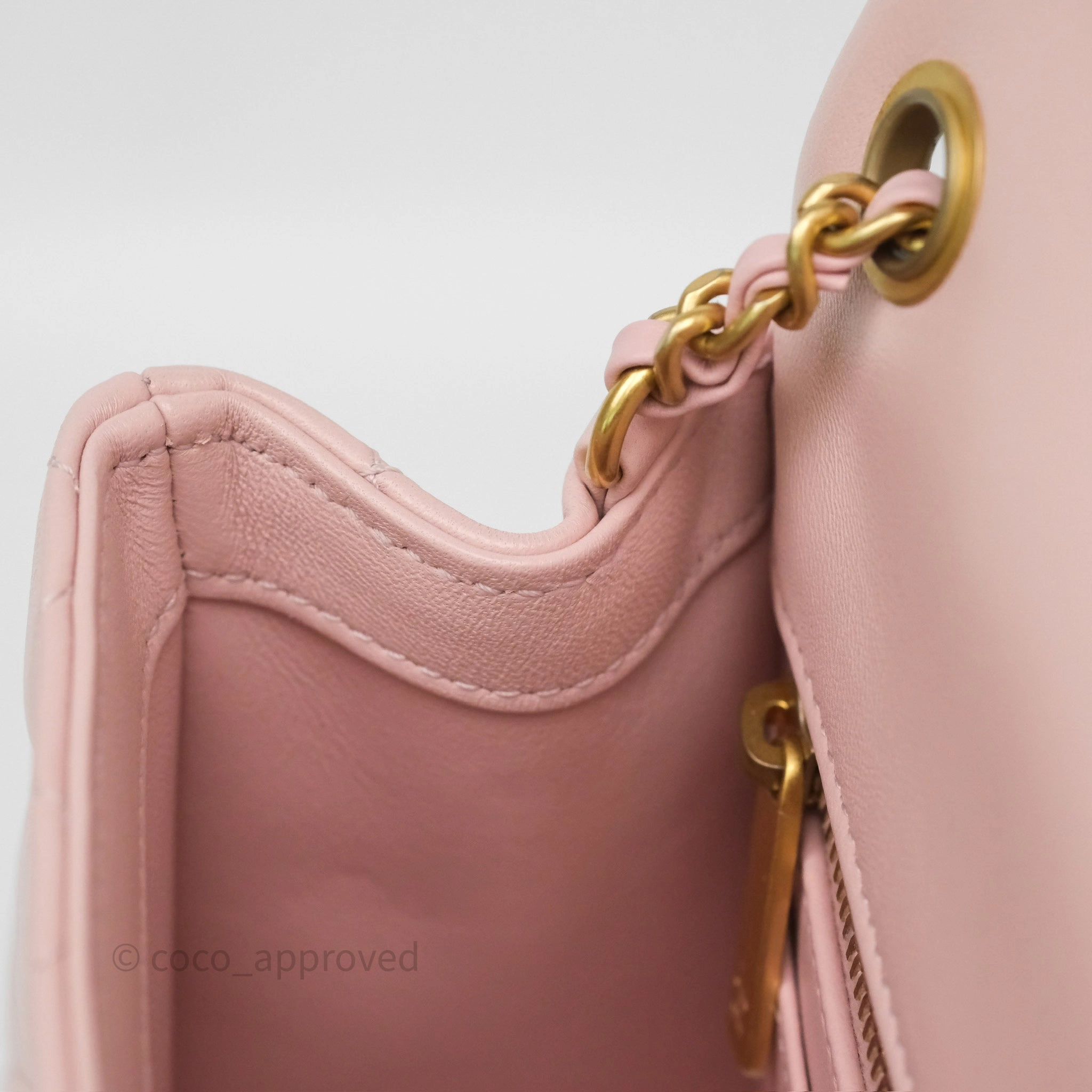 Chanel Pearl Crush Mini Square Quilted Light Pink Lambskin Aged Gold Hardware