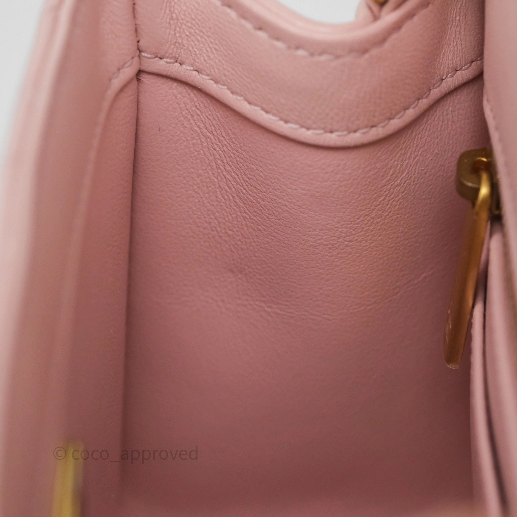 Chanel Pearl Crush Mini Square Quilted Light Pink Lambskin Aged Gold Hardware