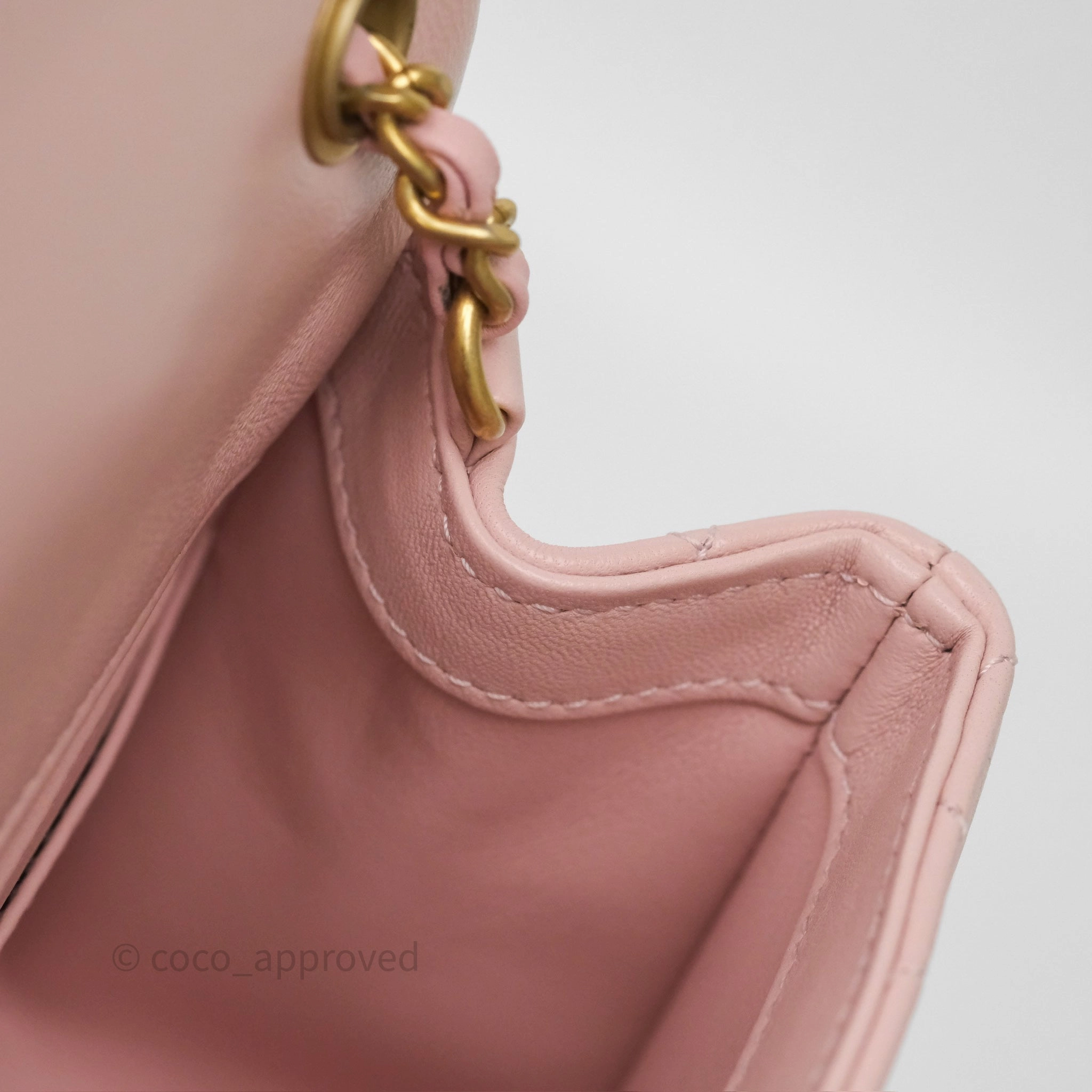 Chanel Pearl Crush Mini Square Quilted Light Pink Lambskin Aged Gold Hardware