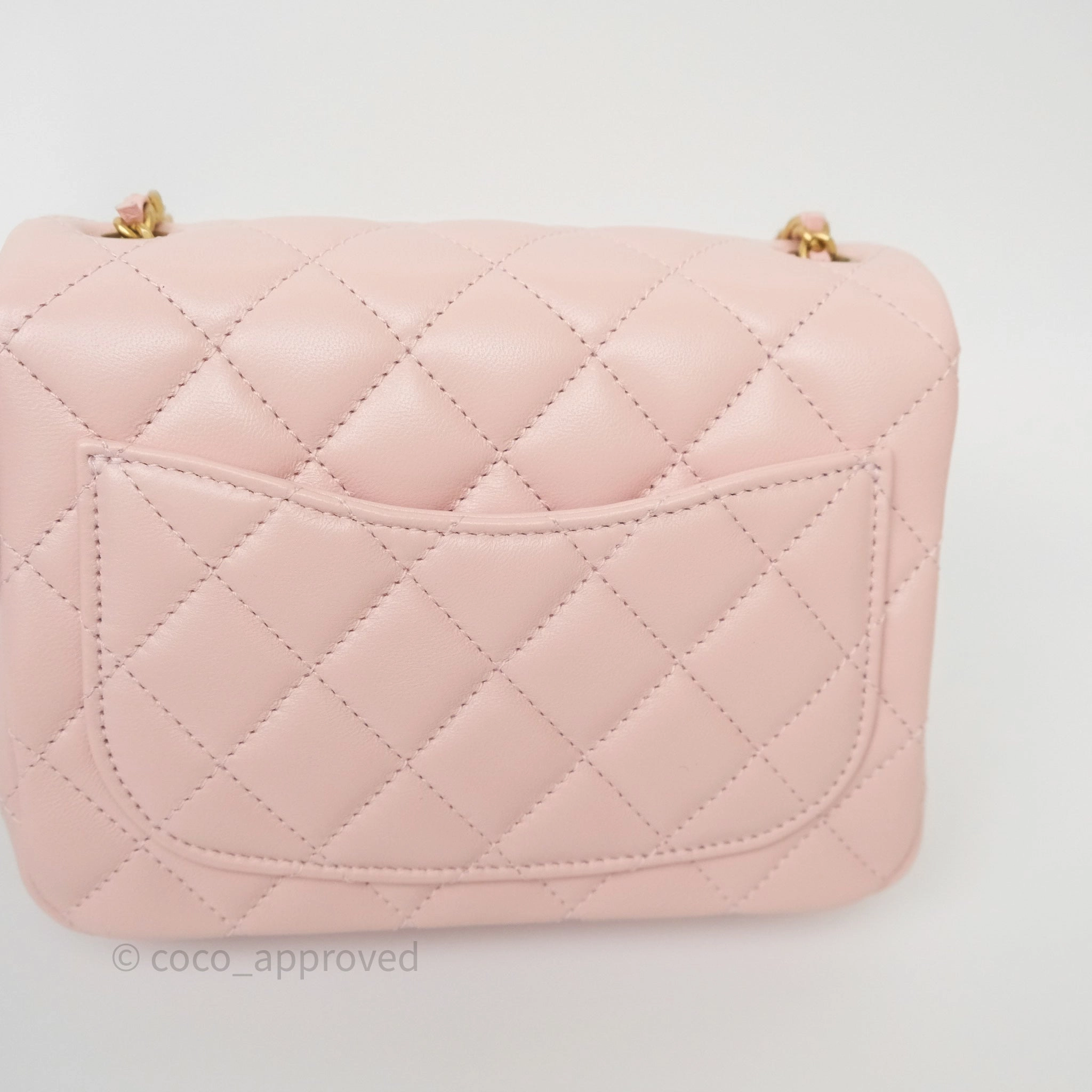 Chanel Pearl Crush Mini Square Quilted Light Pink Lambskin Aged Gold Hardware
