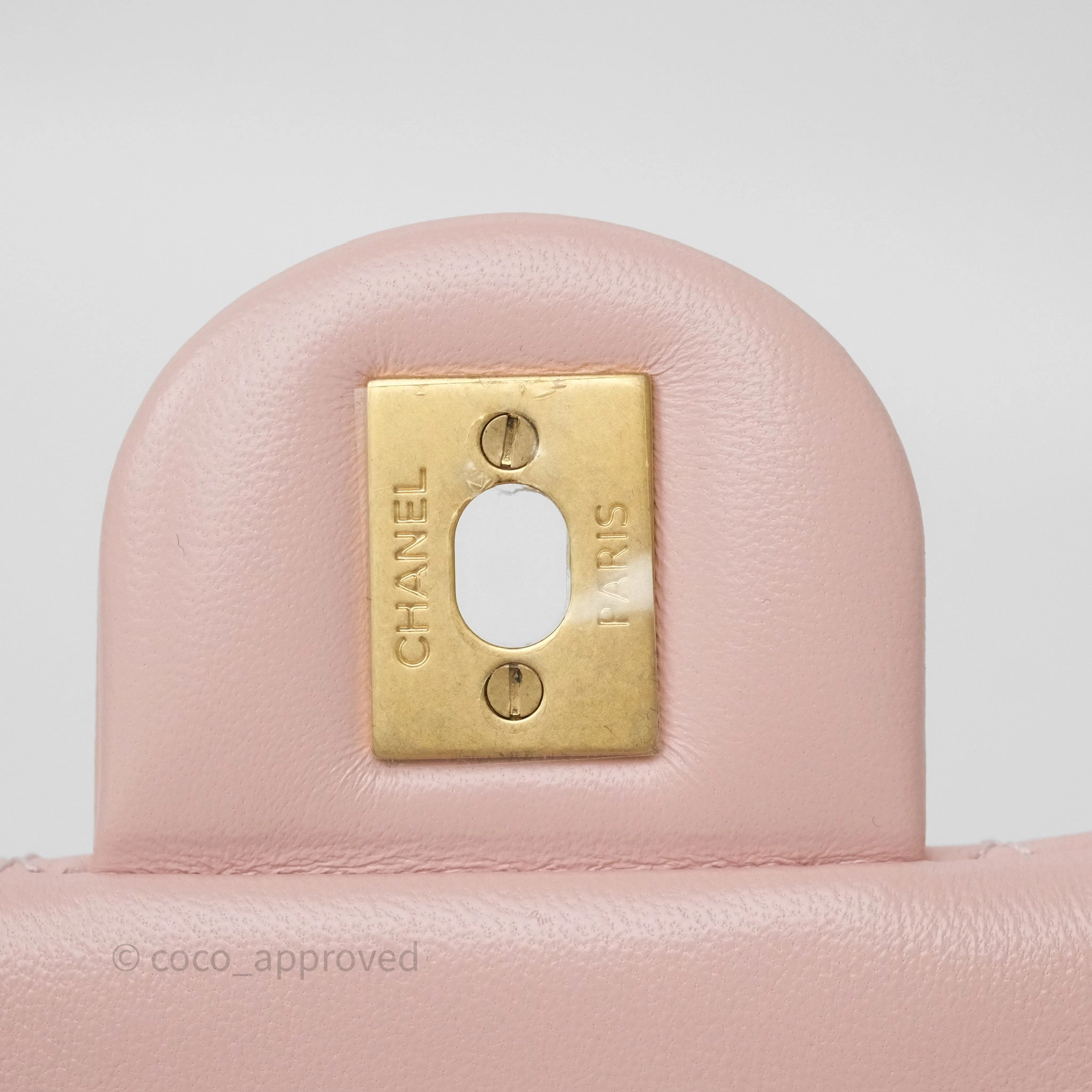 Chanel Pearl Crush Mini Square Quilted Light Pink Lambskin Aged Gold Hardware