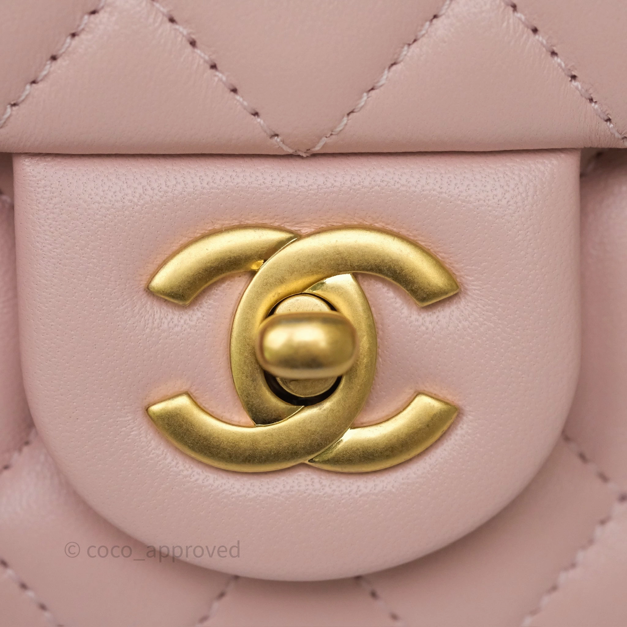 Chanel Pearl Crush Mini Square Quilted Light Pink Lambskin Aged Gold Hardware