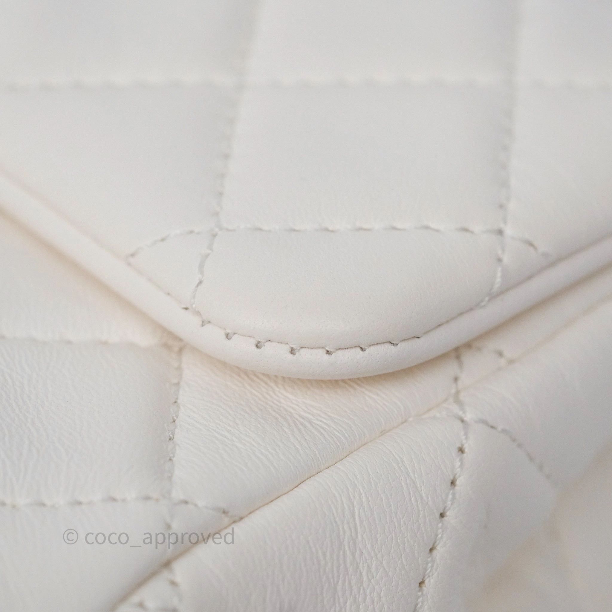 Chanel Pearl Crush Mini Square Quilted White Lambskin Aged Gold Hardware