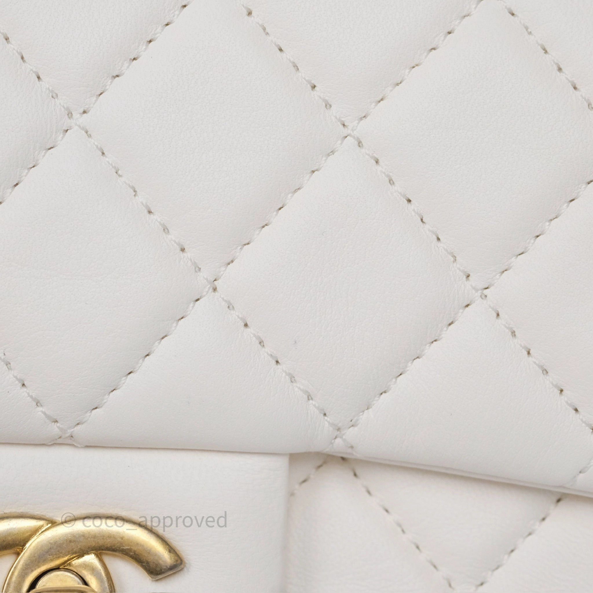 Chanel Pearl Crush Mini Square Quilted White Lambskin Aged Gold Hardware