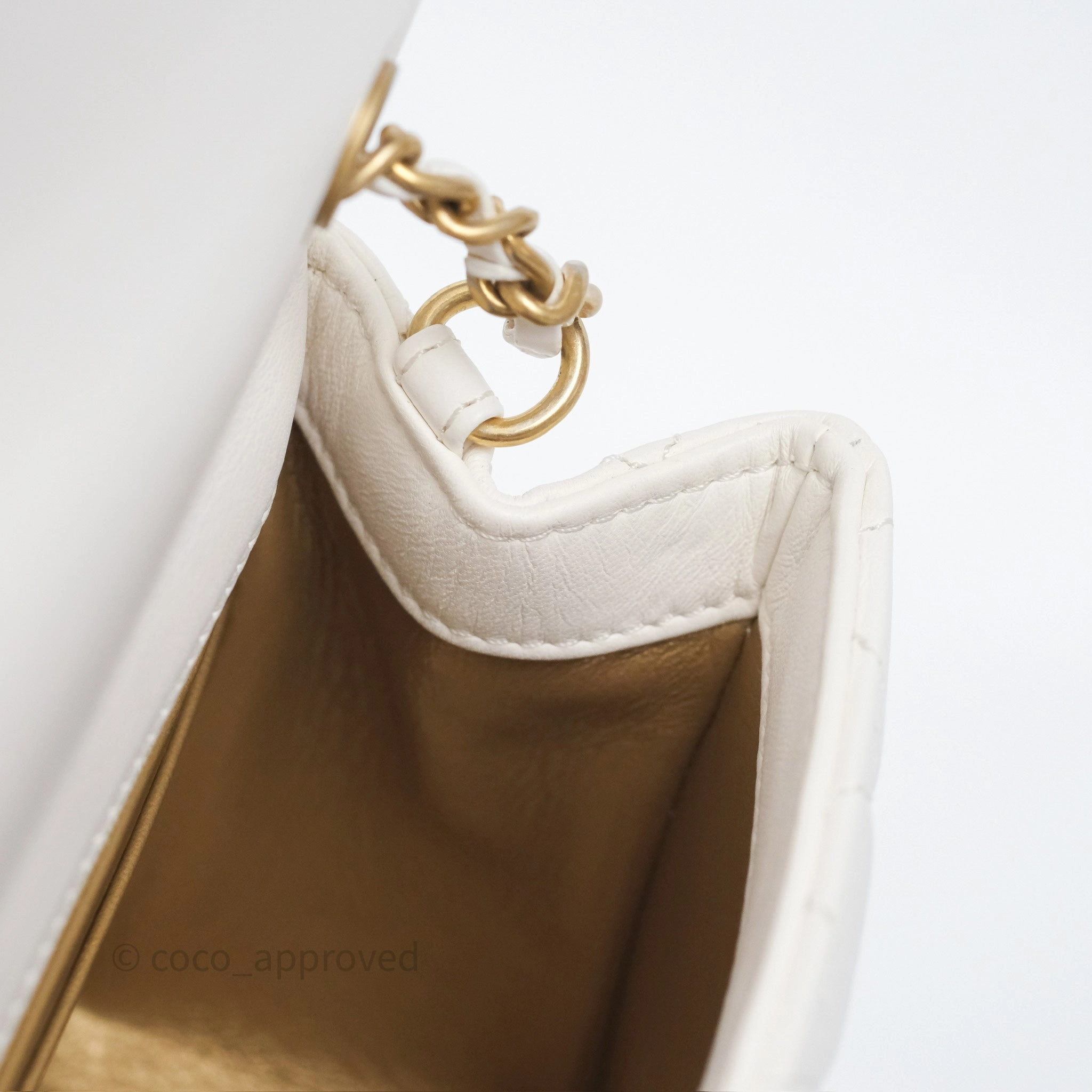 Chanel Pearl Crush Mini Square Quilted White Lambskin Aged Gold Hardware