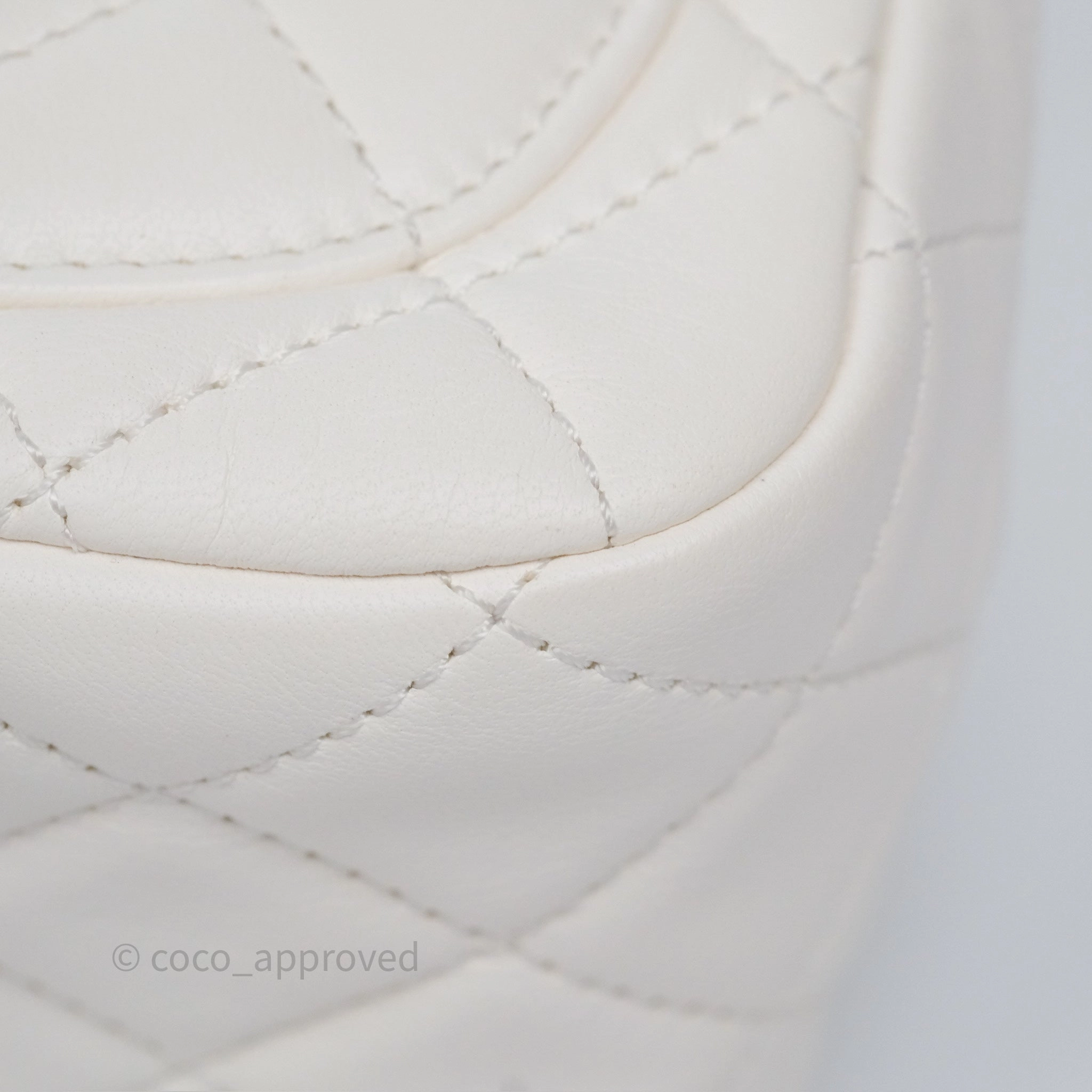 Chanel Pearl Crush Mini Square Quilted White Lambskin Aged Gold Hardware