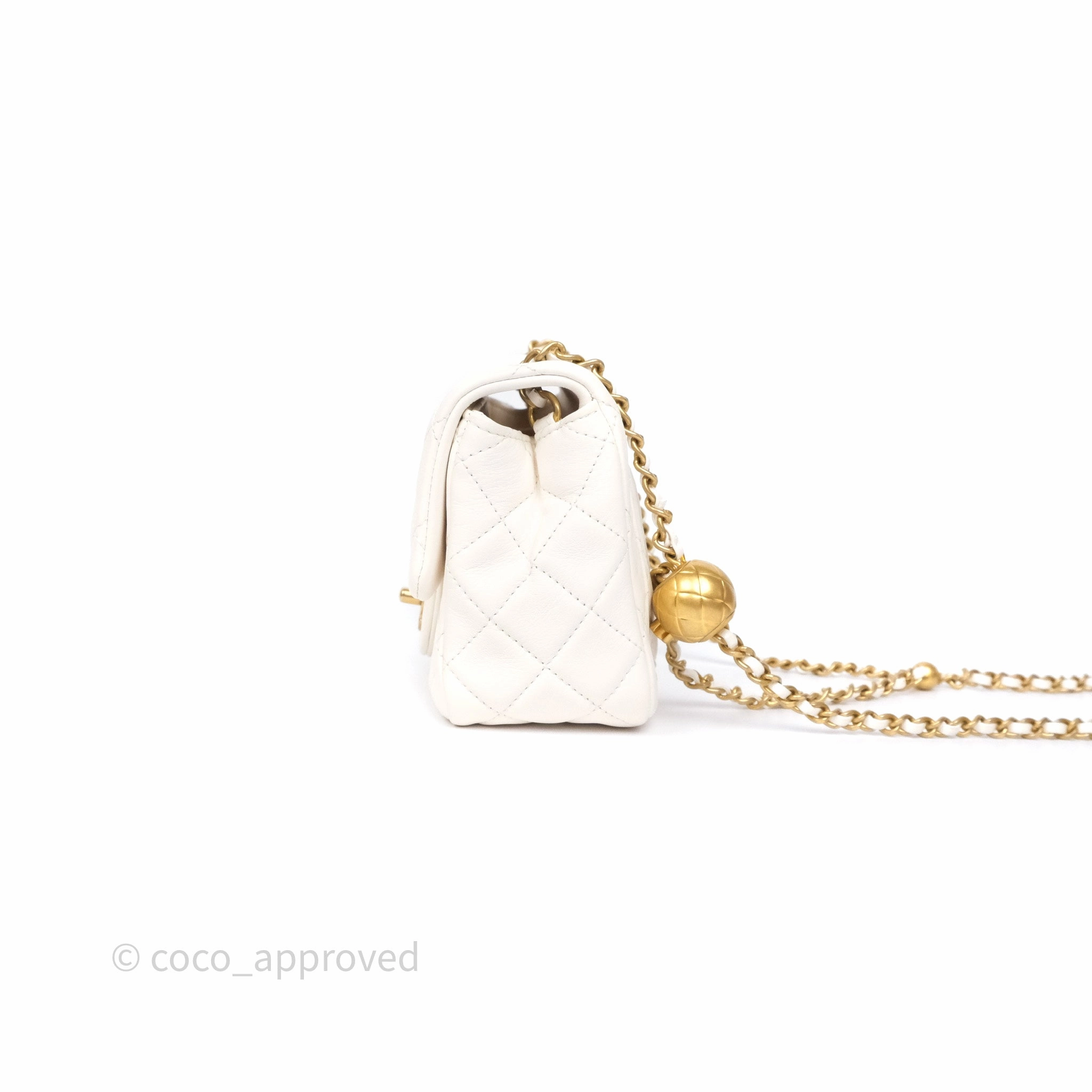 Chanel Pearl Crush Mini Square Quilted White Lambskin Aged Gold Hardware