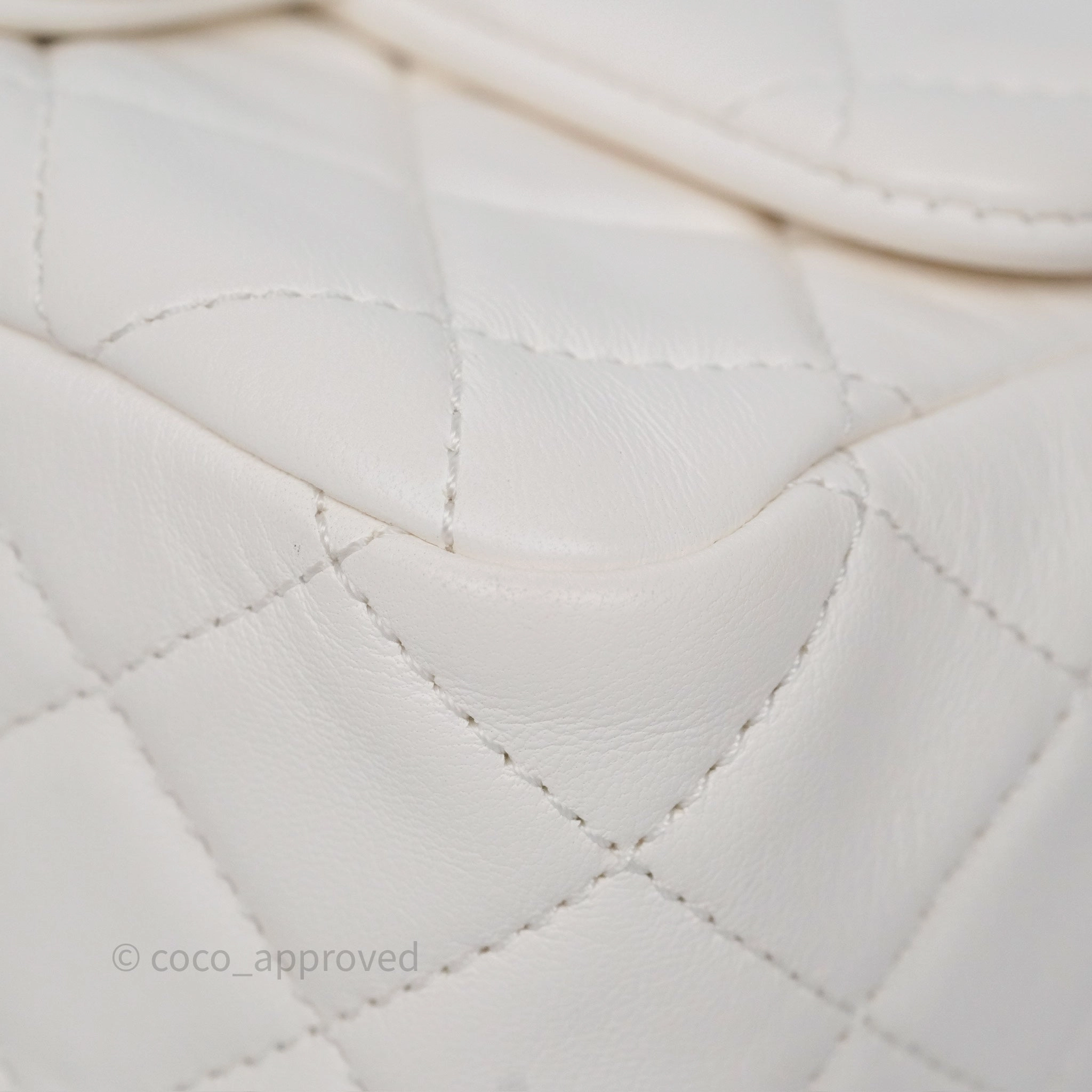 Chanel Pearl Crush Mini Square Quilted White Lambskin Aged Gold Hardware
