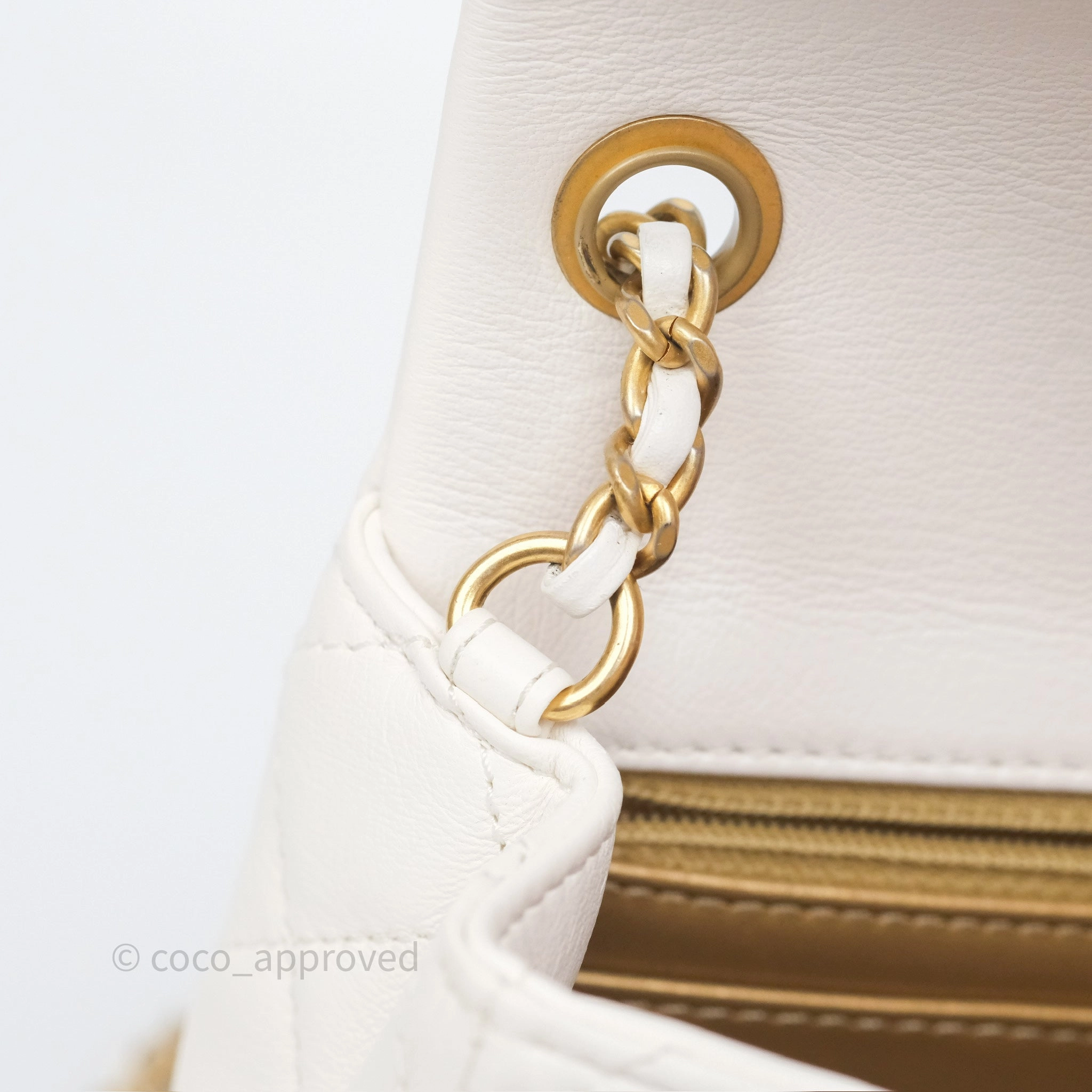 Chanel Pearl Crush Mini Square Quilted White Lambskin Aged Gold Hardware