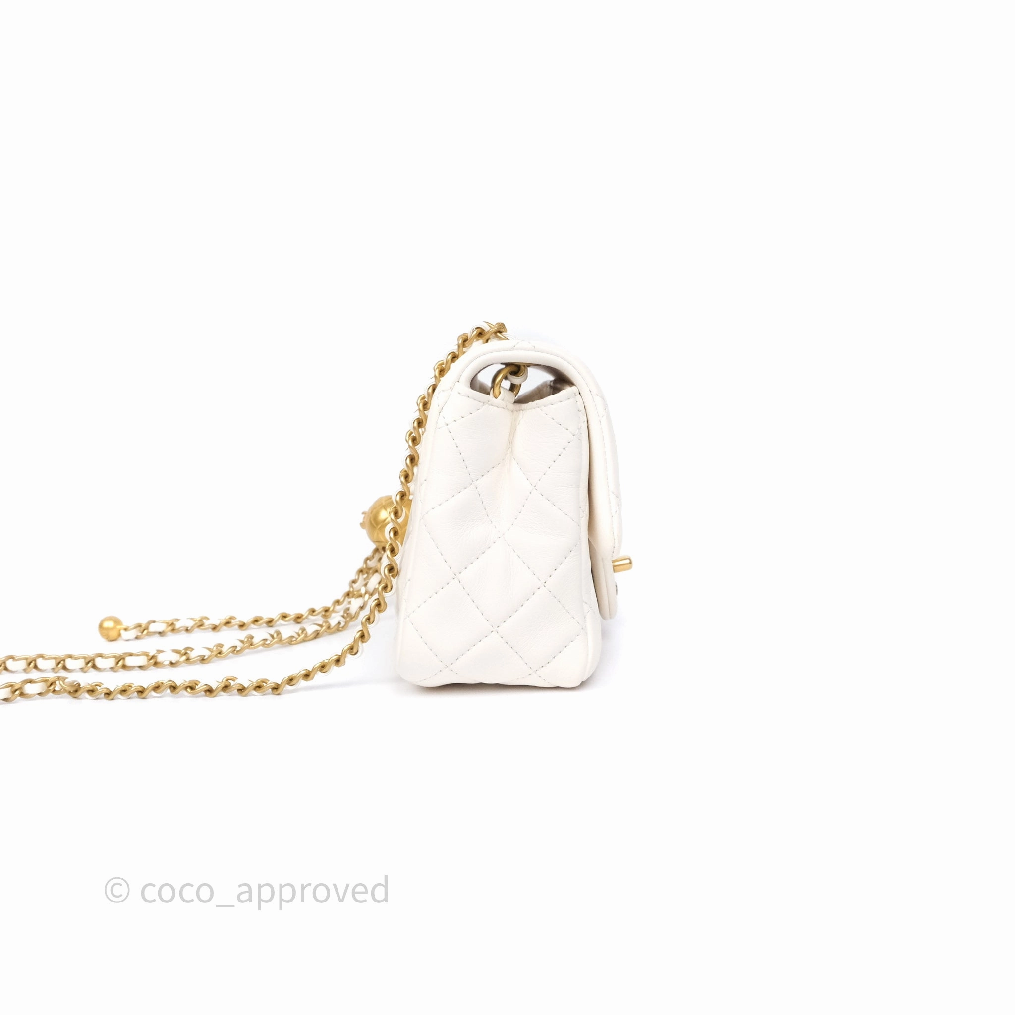 Chanel Pearl Crush Mini Square Quilted White Lambskin Aged Gold Hardware