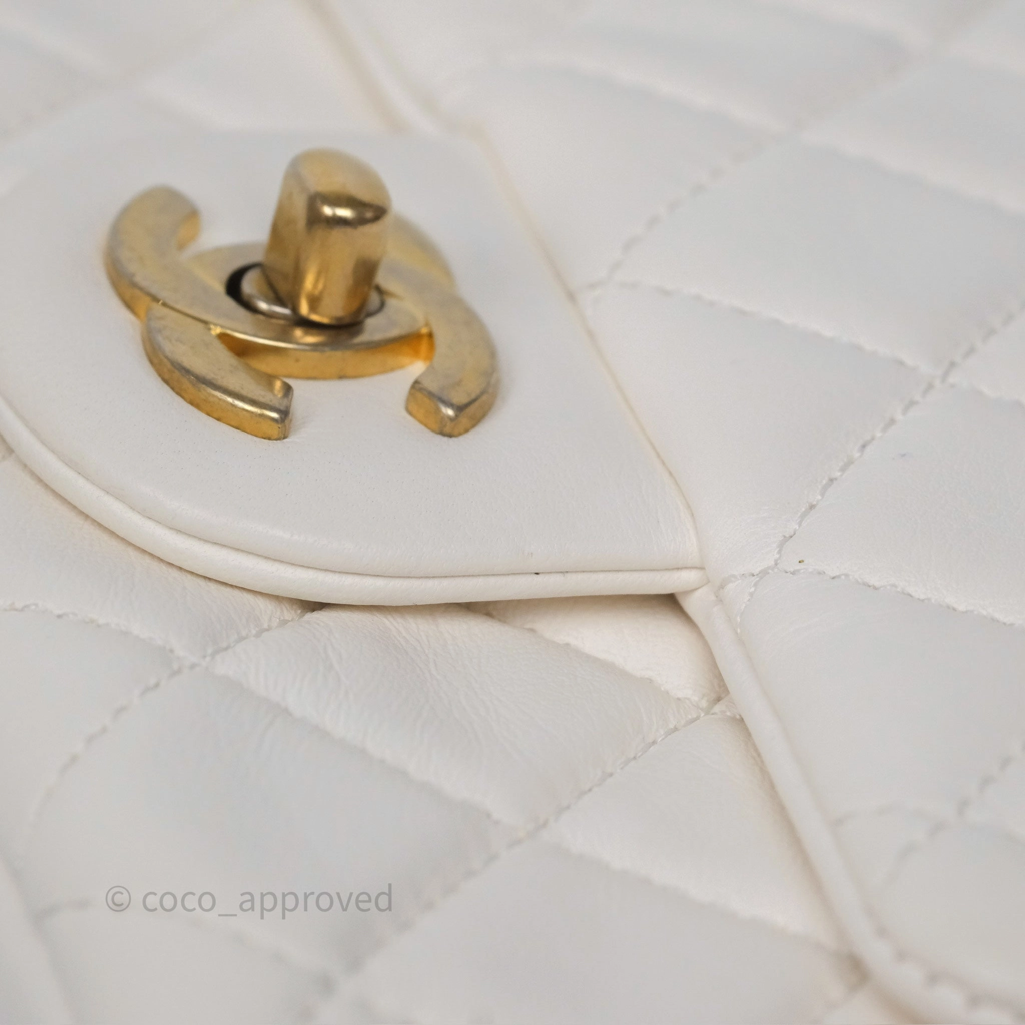Chanel Pearl Crush Mini Square Quilted White Lambskin Aged Gold Hardware