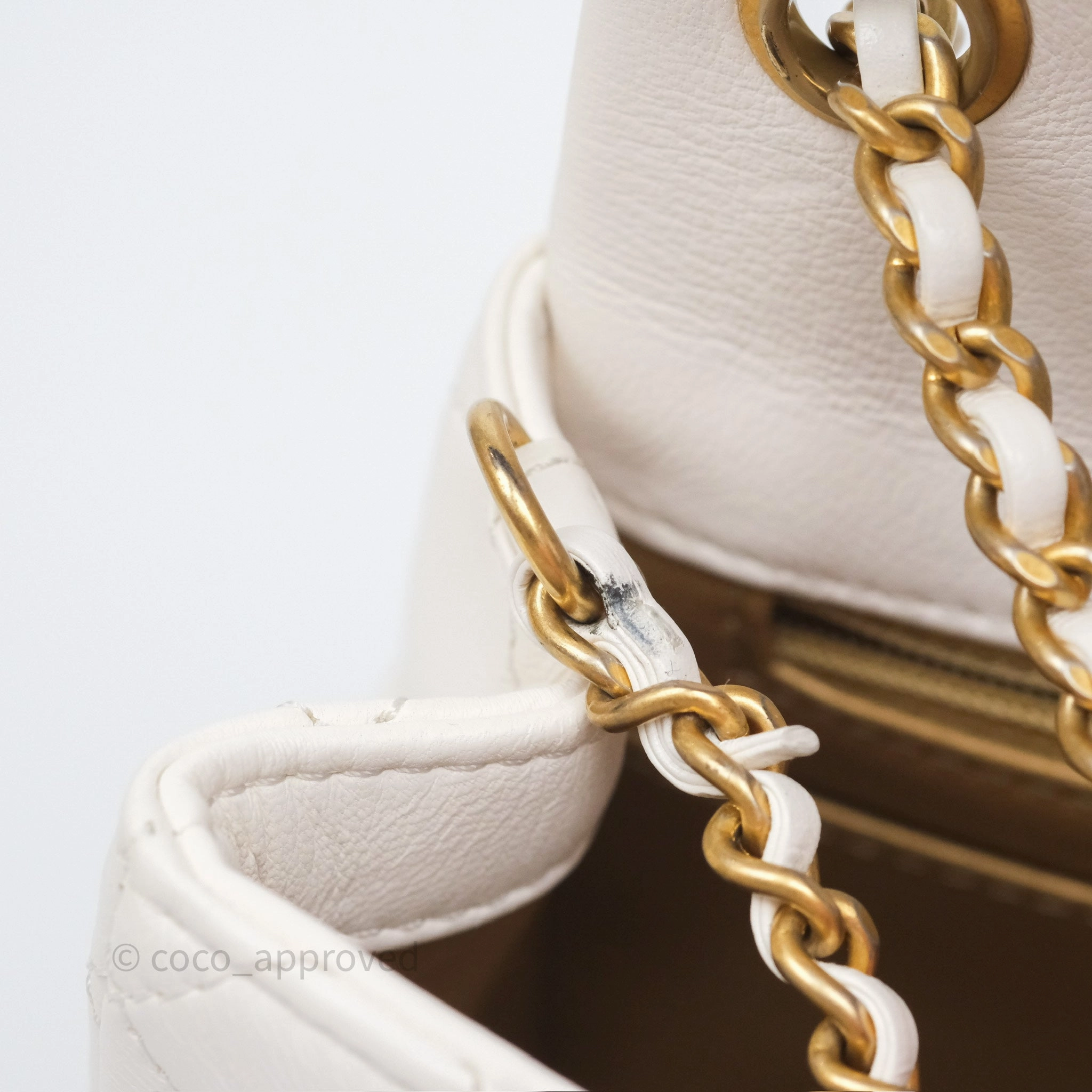 Chanel Pearl Crush Mini Square Quilted White Lambskin Aged Gold Hardware