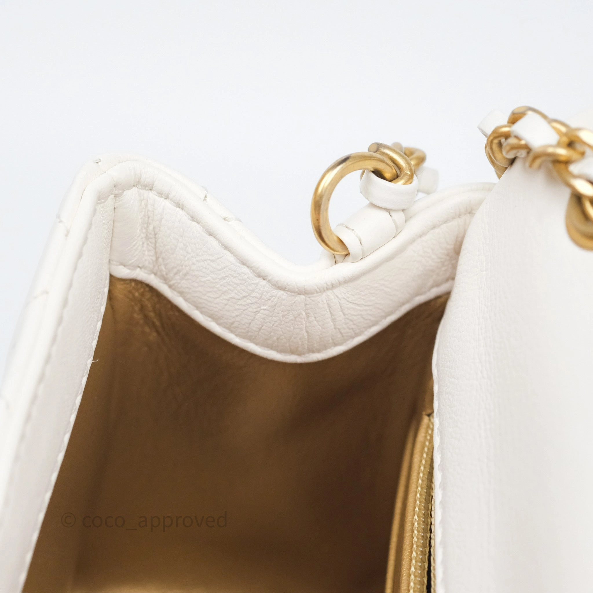 Chanel Pearl Crush Mini Square Quilted White Lambskin Aged Gold Hardware