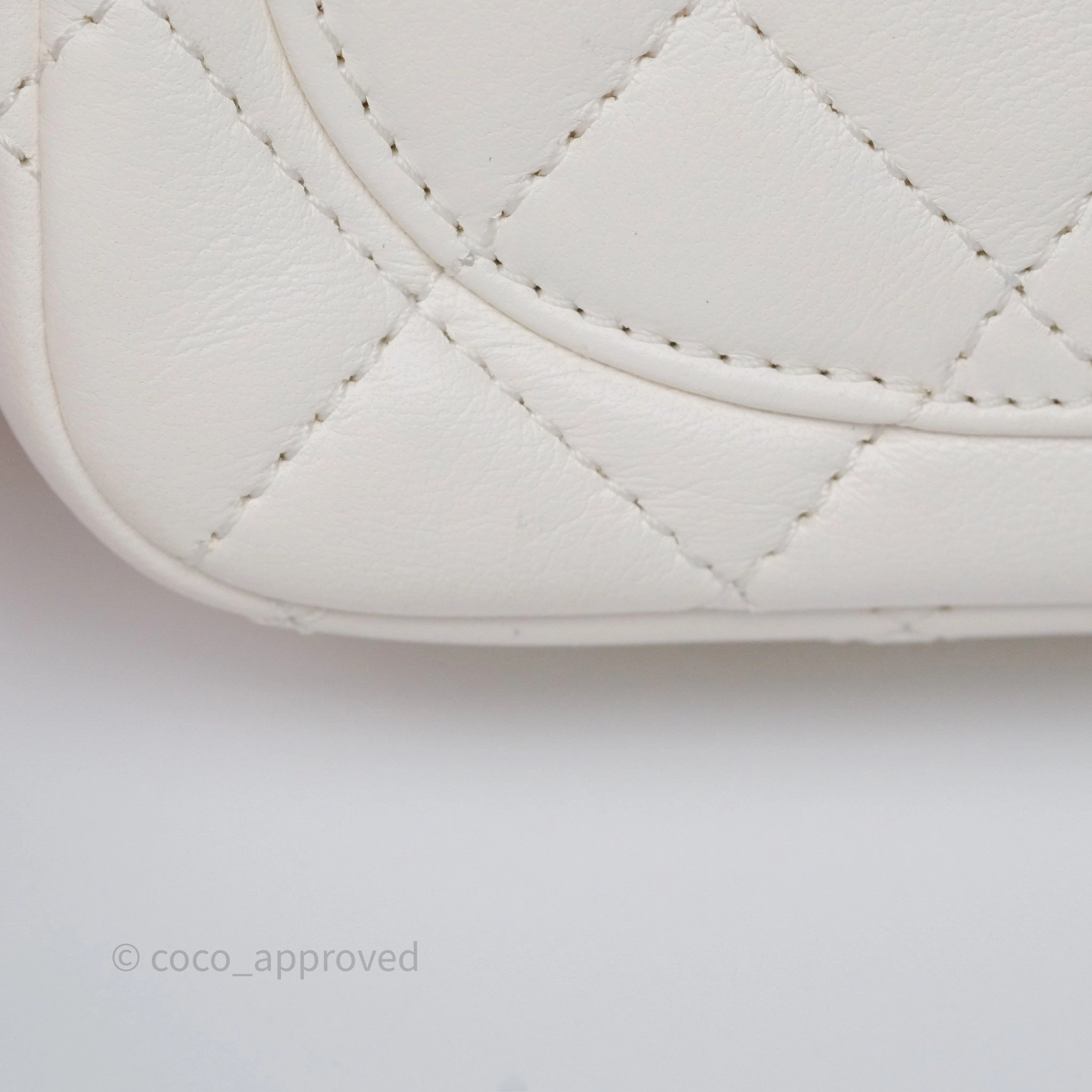 Chanel Pearl Crush Mini Square Quilted White Lambskin Aged Gold Hardware