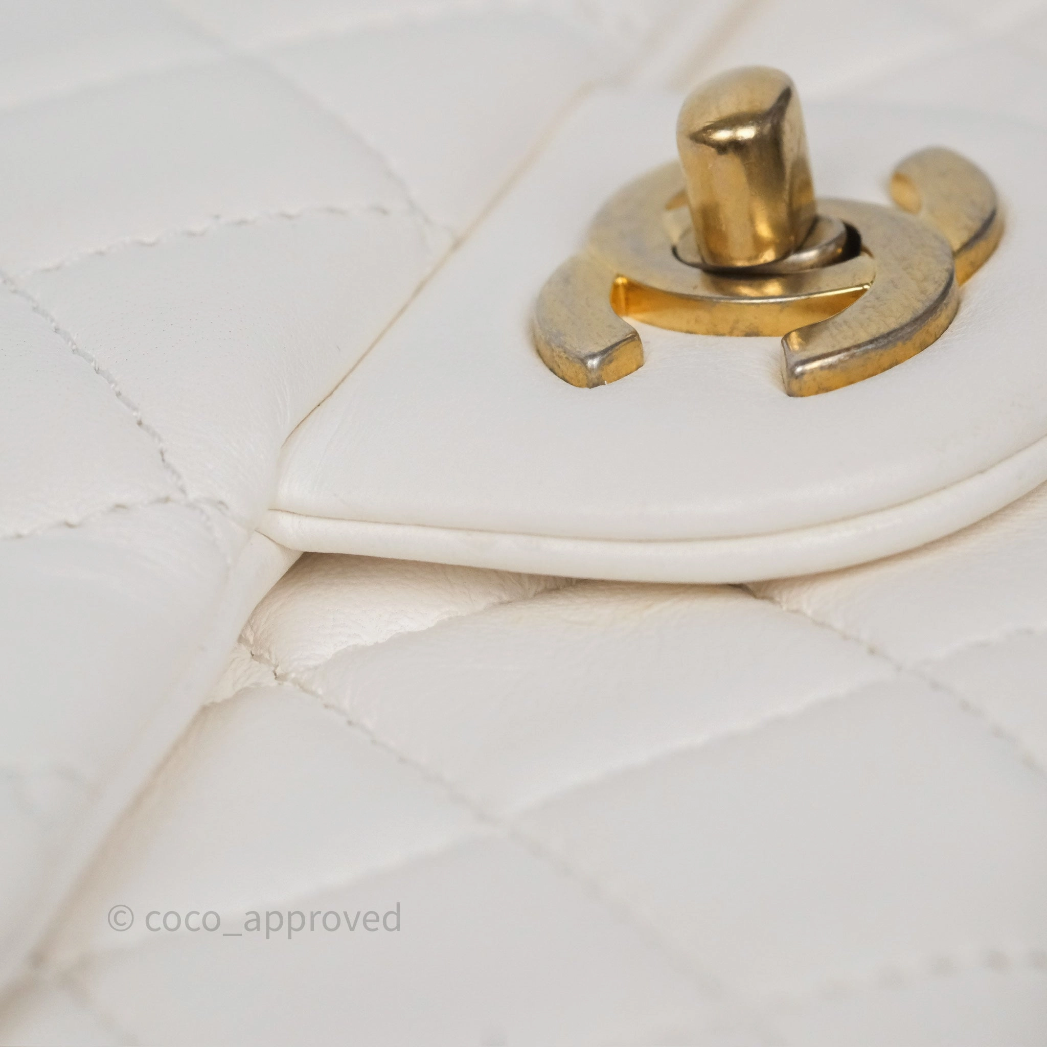 Chanel Pearl Crush Mini Square Quilted White Lambskin Aged Gold Hardware