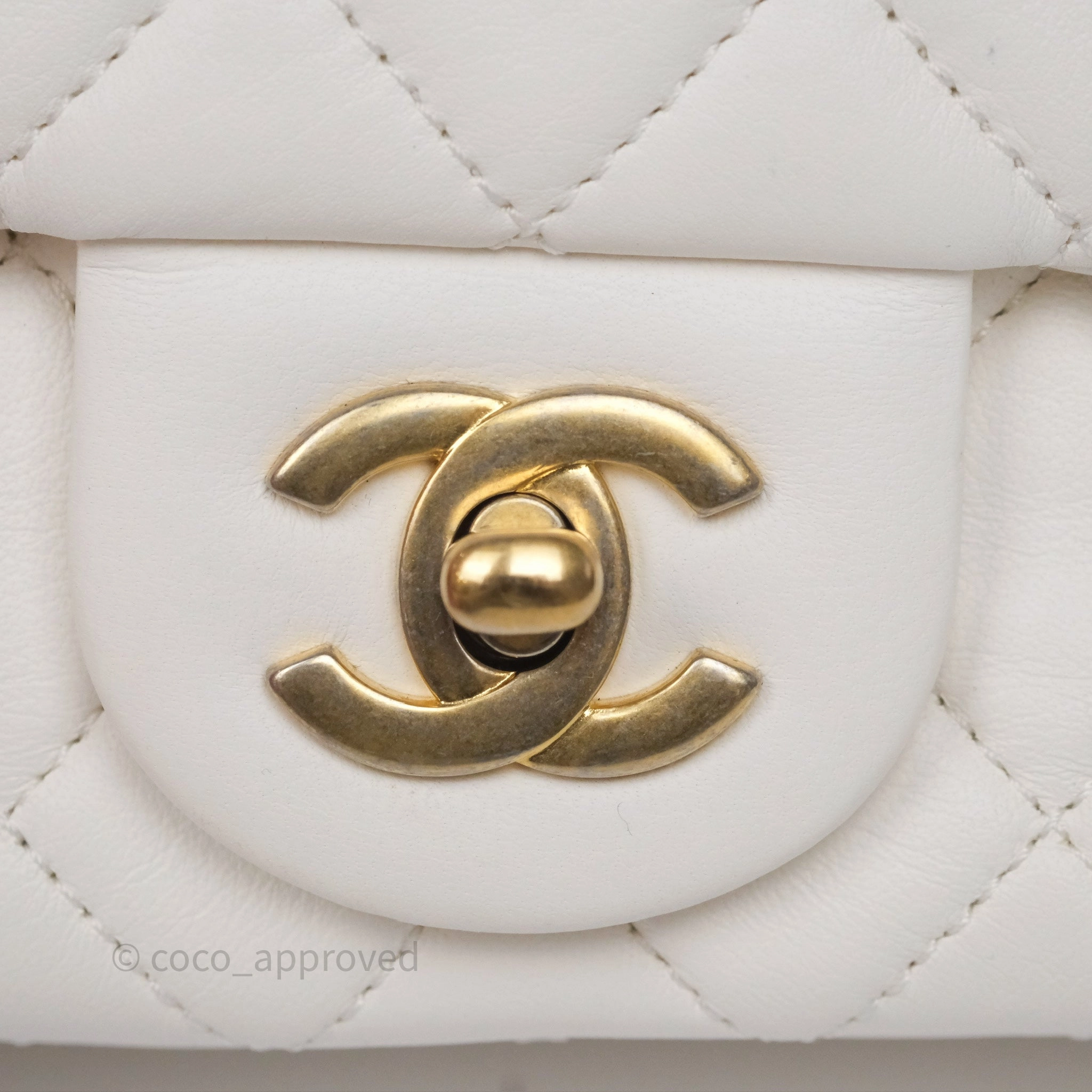 Chanel Pearl Crush Mini Square Quilted White Lambskin Aged Gold Hardware