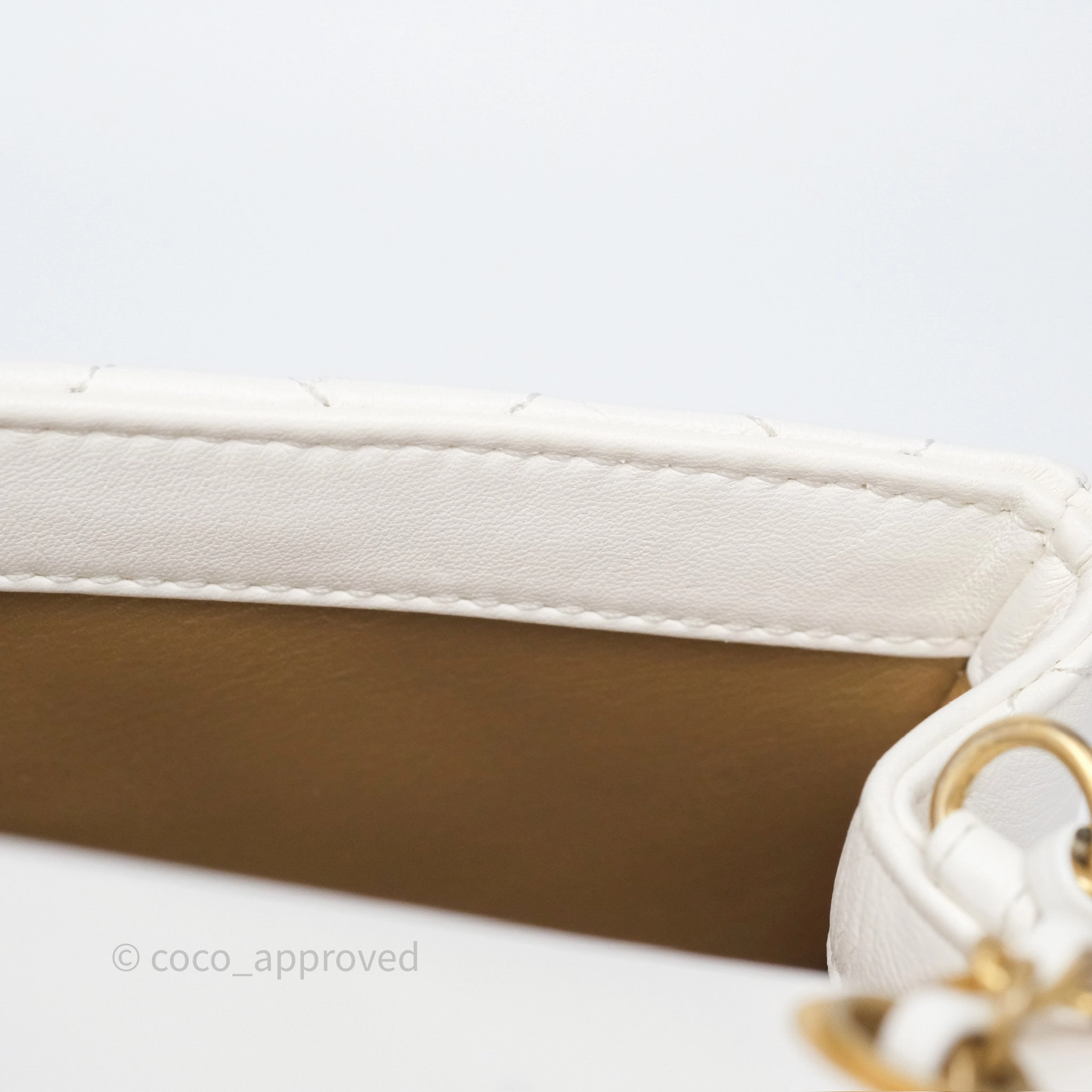 Chanel Pearl Crush Mini Square Quilted White Lambskin Aged Gold Hardware