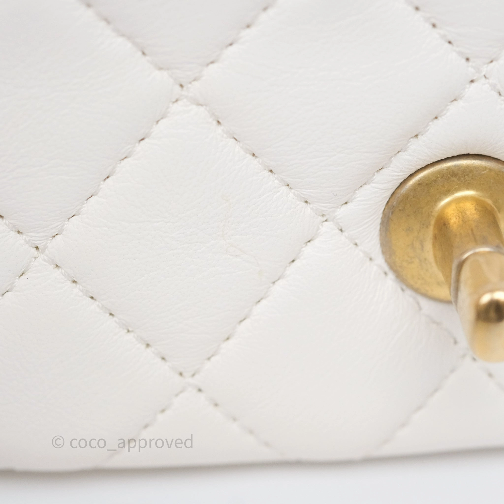 Chanel Pearl Crush Mini Square Quilted White Lambskin Aged Gold Hardware
