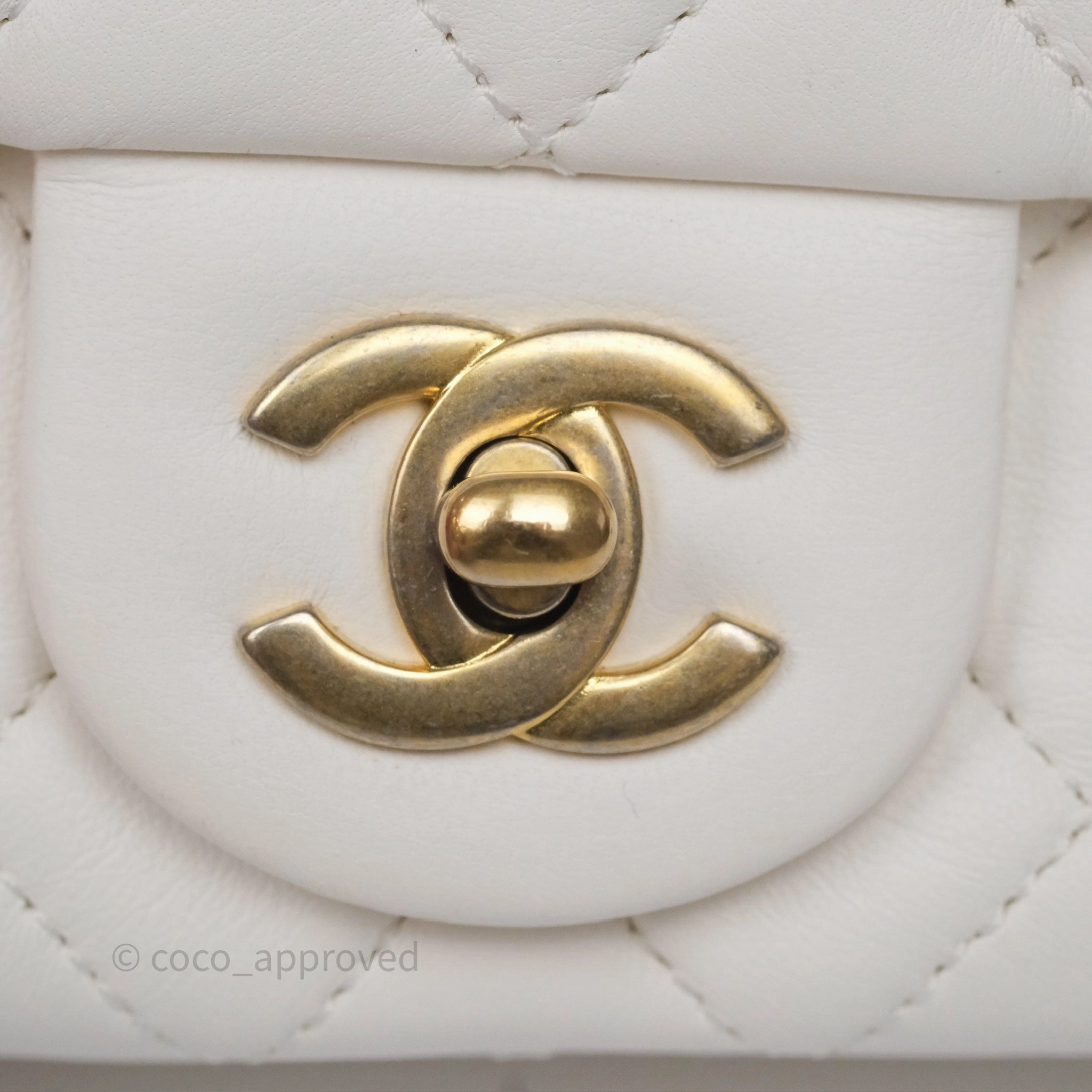 Chanel Pearl Crush Mini Square Quilted White Lambskin Aged Gold Hardware
