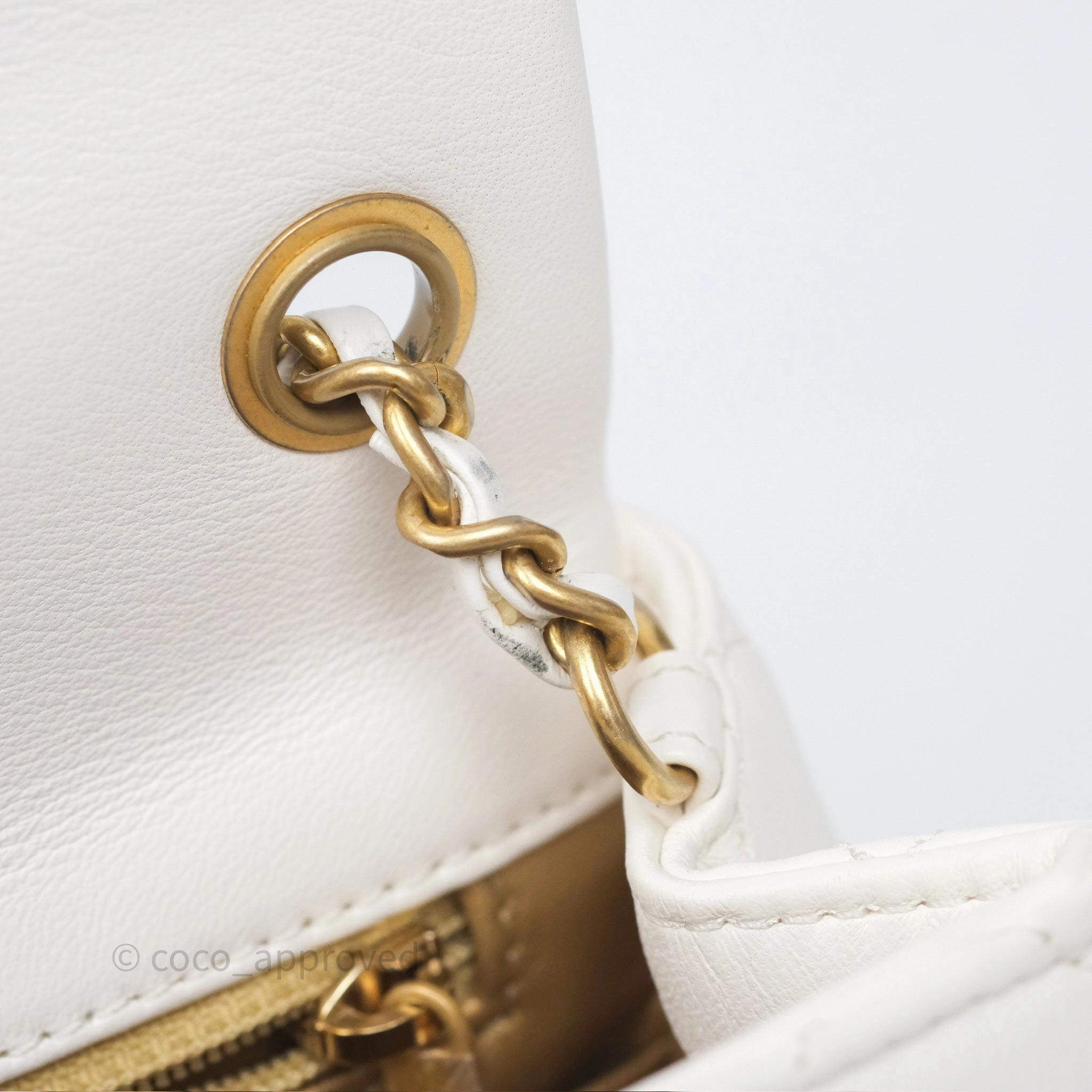 Chanel Pearl Crush Mini Square Quilted White Lambskin Aged Gold Hardware
