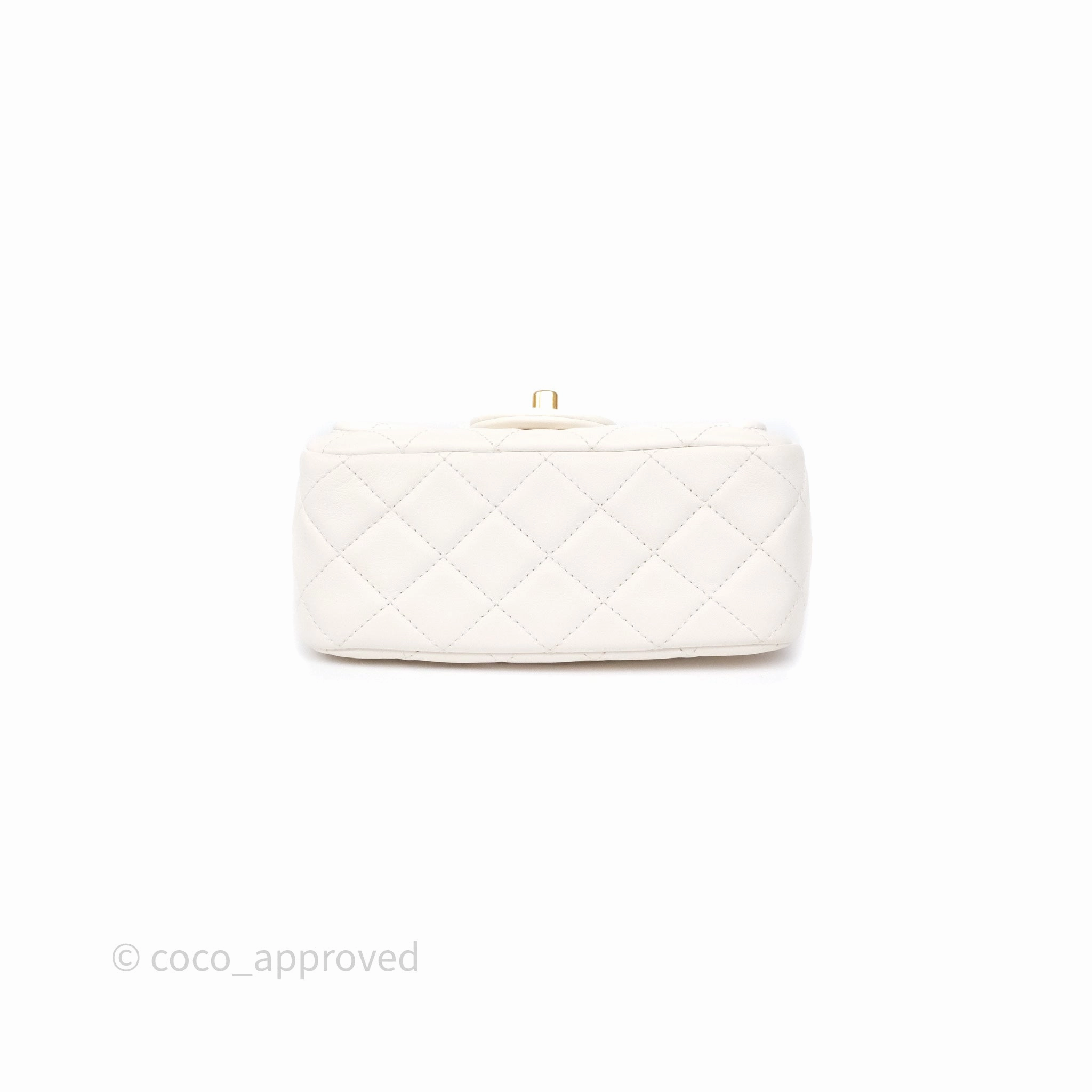 Chanel Pearl Crush Mini Square Quilted White Lambskin Aged Gold Hardware