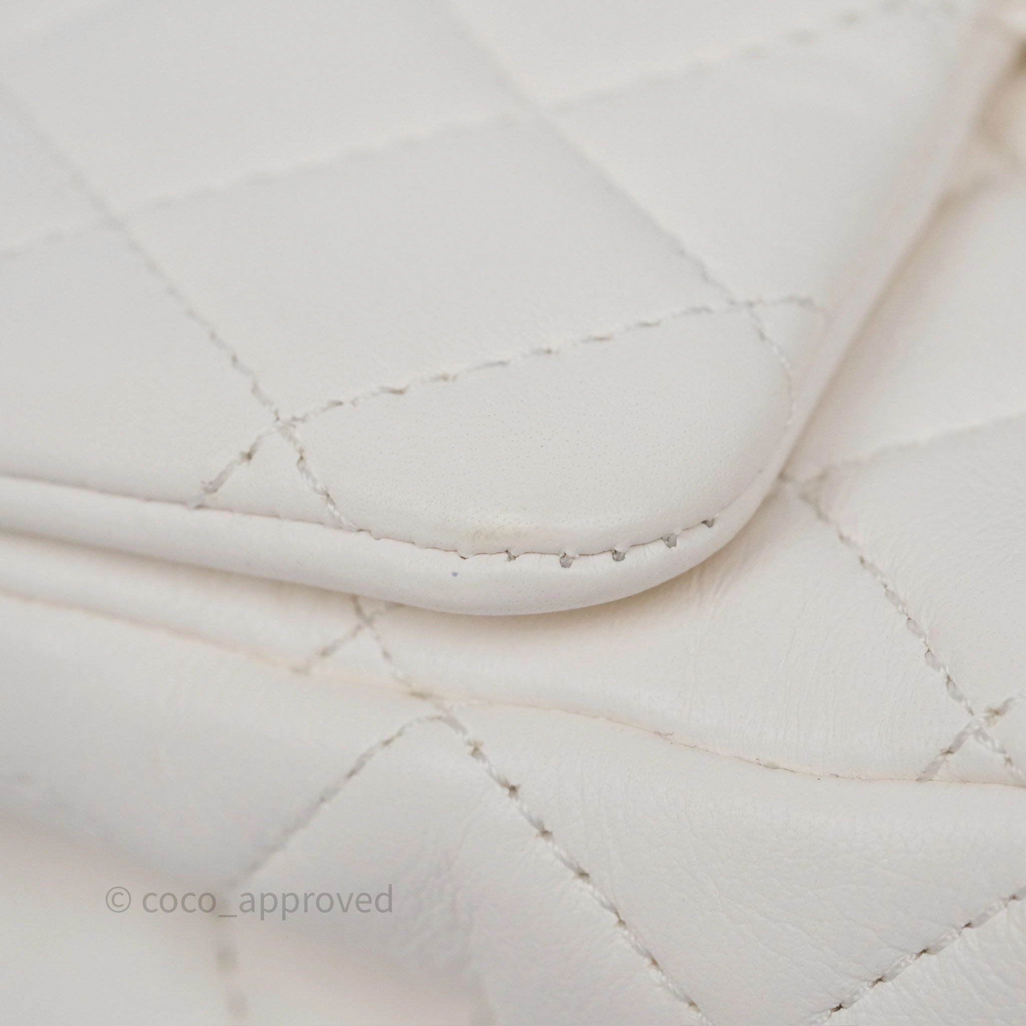 Chanel Pearl Crush Mini Square Quilted White Lambskin Aged Gold Hardware