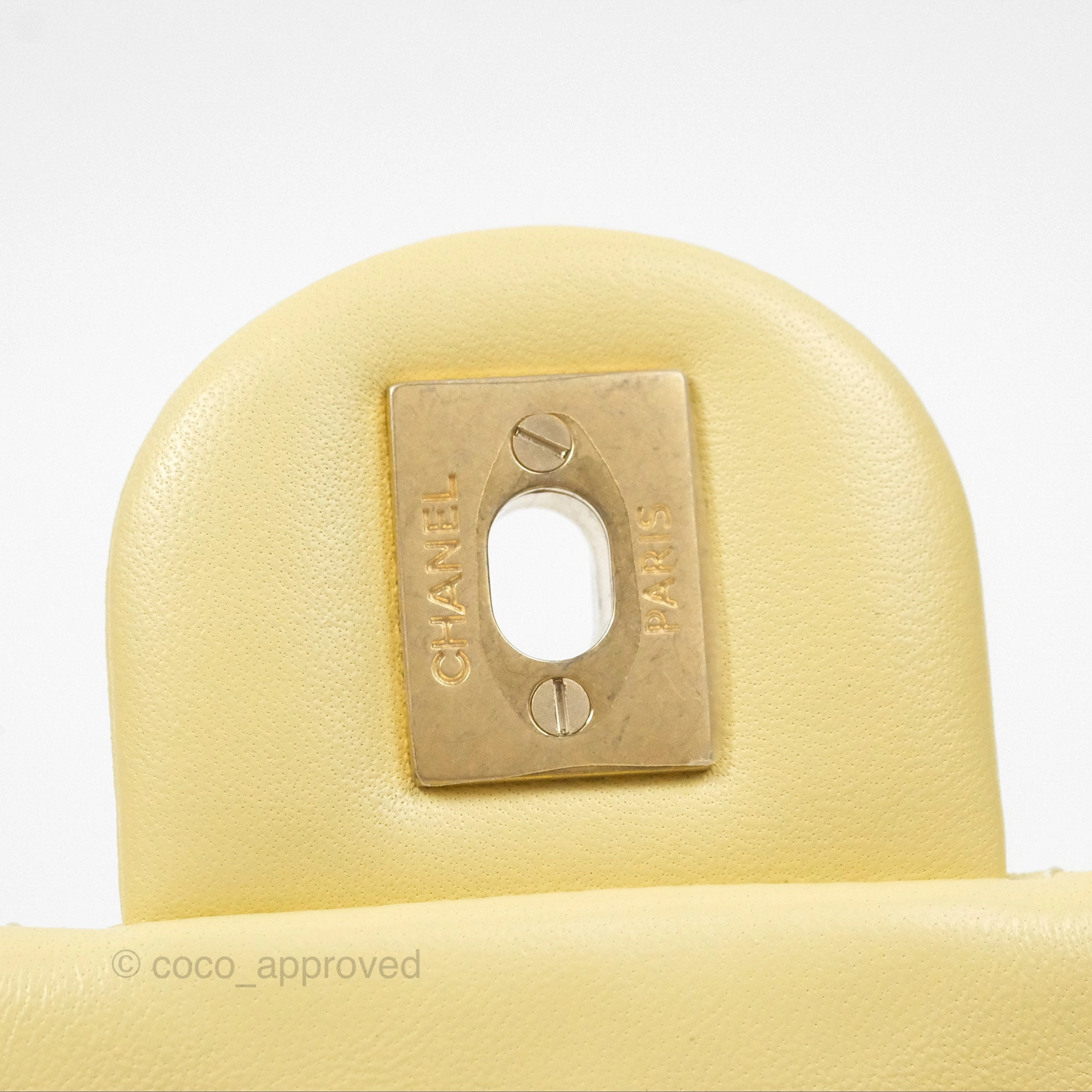 Chanel Pearl Crush Mini Square Quilted Yellow Lambskin Aged Gold Hardware